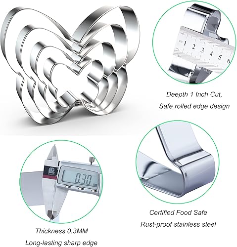 Miniatura 3 de Juego de cortador de galletas de mariposa en varios tamaños, 5 pulgadas, 4 pulgadas, 3 pulgadas, 2 pulgadas, 4 piezas, acero inoxidable