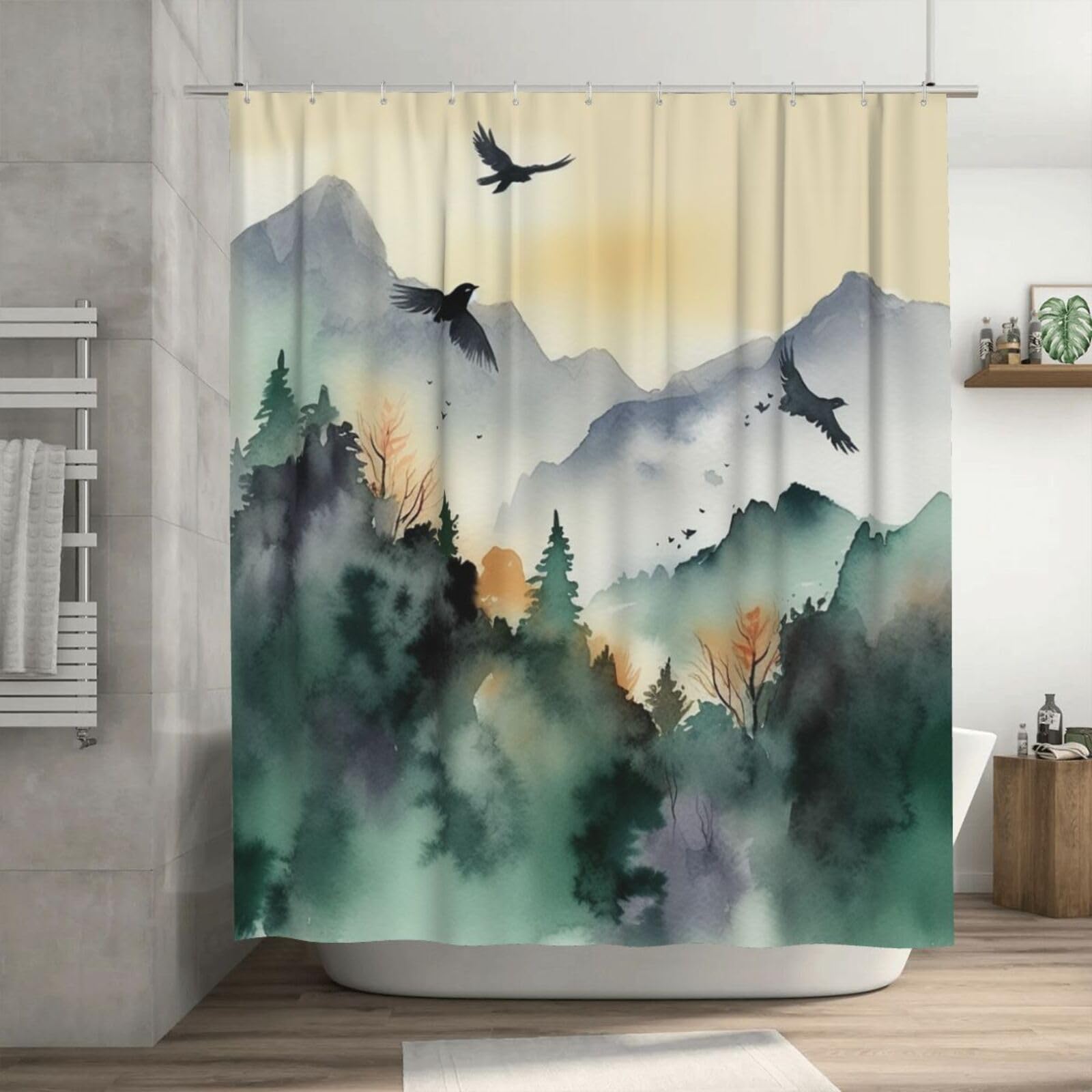Rideau de douche oiseaux de montagne 180x180 cm imperméable et épais avec crochets