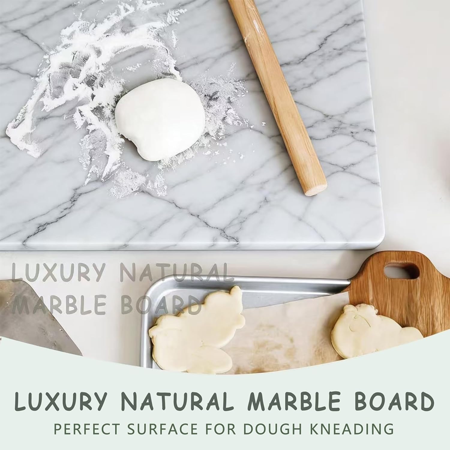 Carrara Marble Cutting Board for Kitchen, 20 x 16 Inch Large Marble Pastry Slab, White Stone Cutting Board for Dough Kneading, Baking, Rolling, Cheese