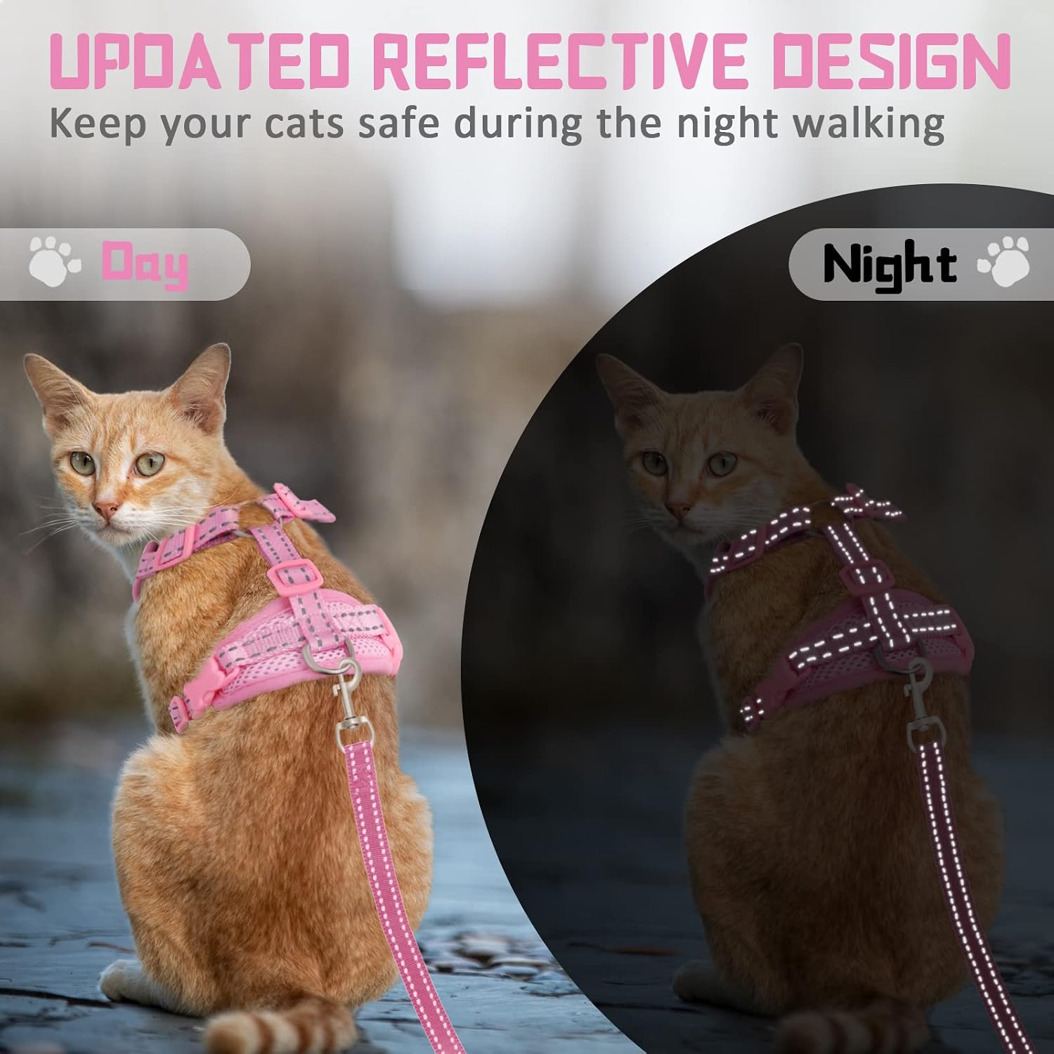 Supet Cat Harness and Leash for Walking Escape Proof, Adjustable Harness for Cats, Easy Control Small Cat Harness for Medium Large Kitten and Dogs
