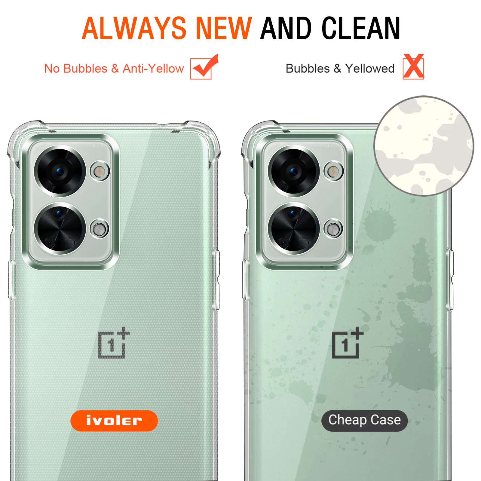 iVoler Etui na telefon OnePlus Nord 2T, Przezroczyta obudowa absorbująca wstrząsy z miękkim parabuzem z tworzywa TPU, cienkie, miękkie, silikonowe, ochronne etui z tworzywa TPU