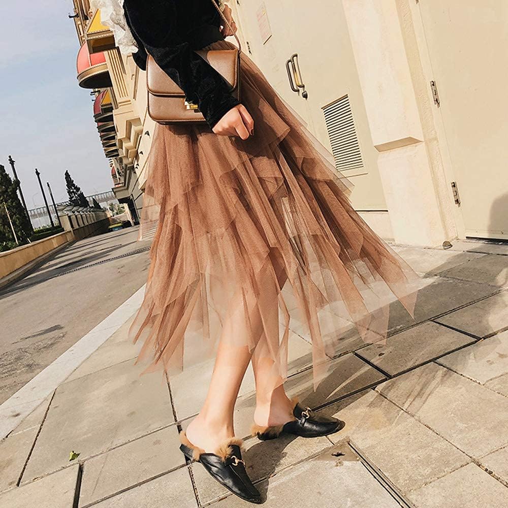 LBKKC Tulle Skirts for Women, Puffy Skirt Asymmetrical Midi Length Ruffled Tutu Layered Mesh Fairy Skirt - Image 6
