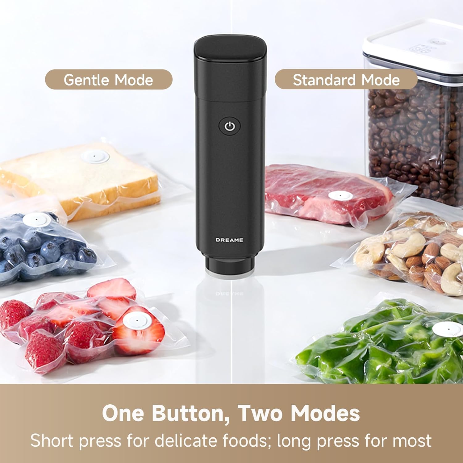 DREAME VH20 Handheld Vacuum Sealer Machine for Food with 30 Reusable Vacuum Bags, Compact Food Vacuum Sealer, Auto Stop, Rechargeable Food Sealer Saver, Dry & Moist Modes, For Container & Wine Bottles - Image 7