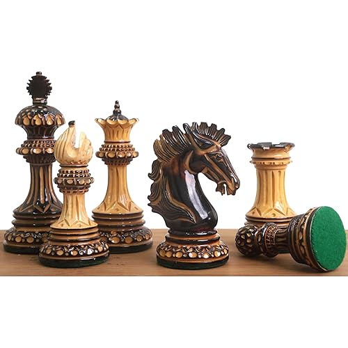 Alexandria Luxury Staunton Burnt Carving Chess Set- Chess Pieces Only - Triple Weighted - Lacquered Boxwood