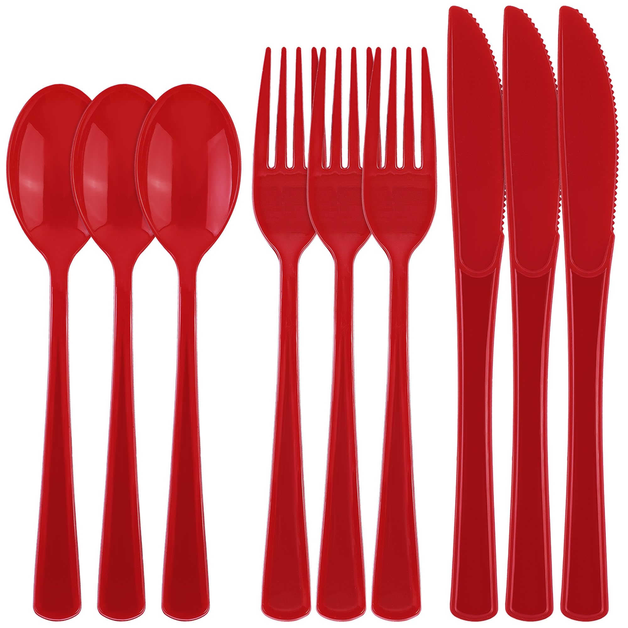 Kochorie 300 Pieces Red Plastic Silverware, Heavy Duty Plastic Cutlery Set