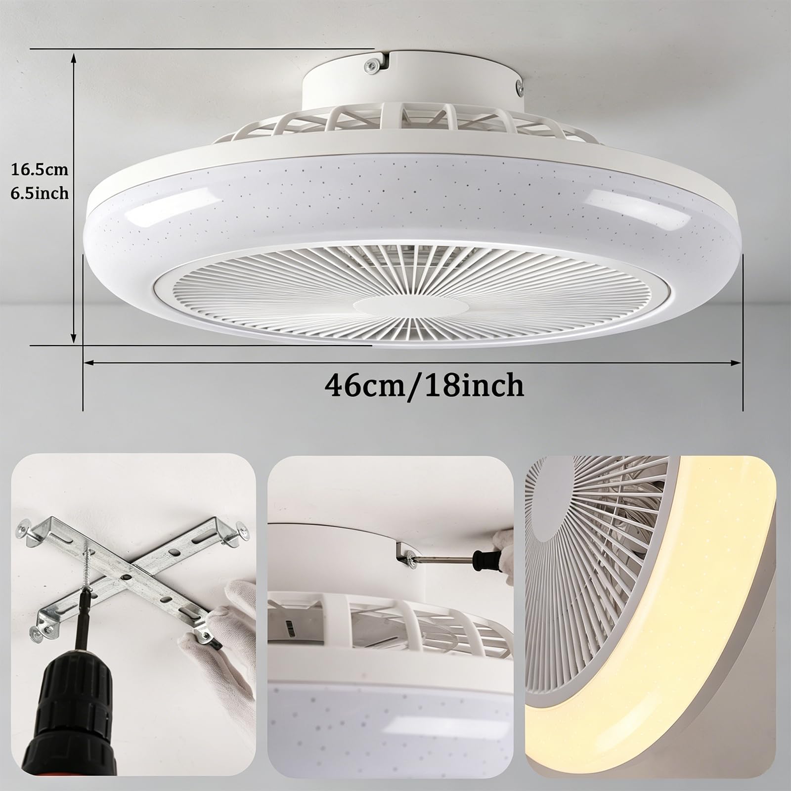 RGB Deckenventilator mit Beleuchtung und Bluetooth Lautsprecher 46cm | Fernbedienung/APP Dimmbar, LED Deckenlampe mit Ventilator Reversibel, Decken Ventilator mit Lampe Kinderzimmer Schlafzimmer