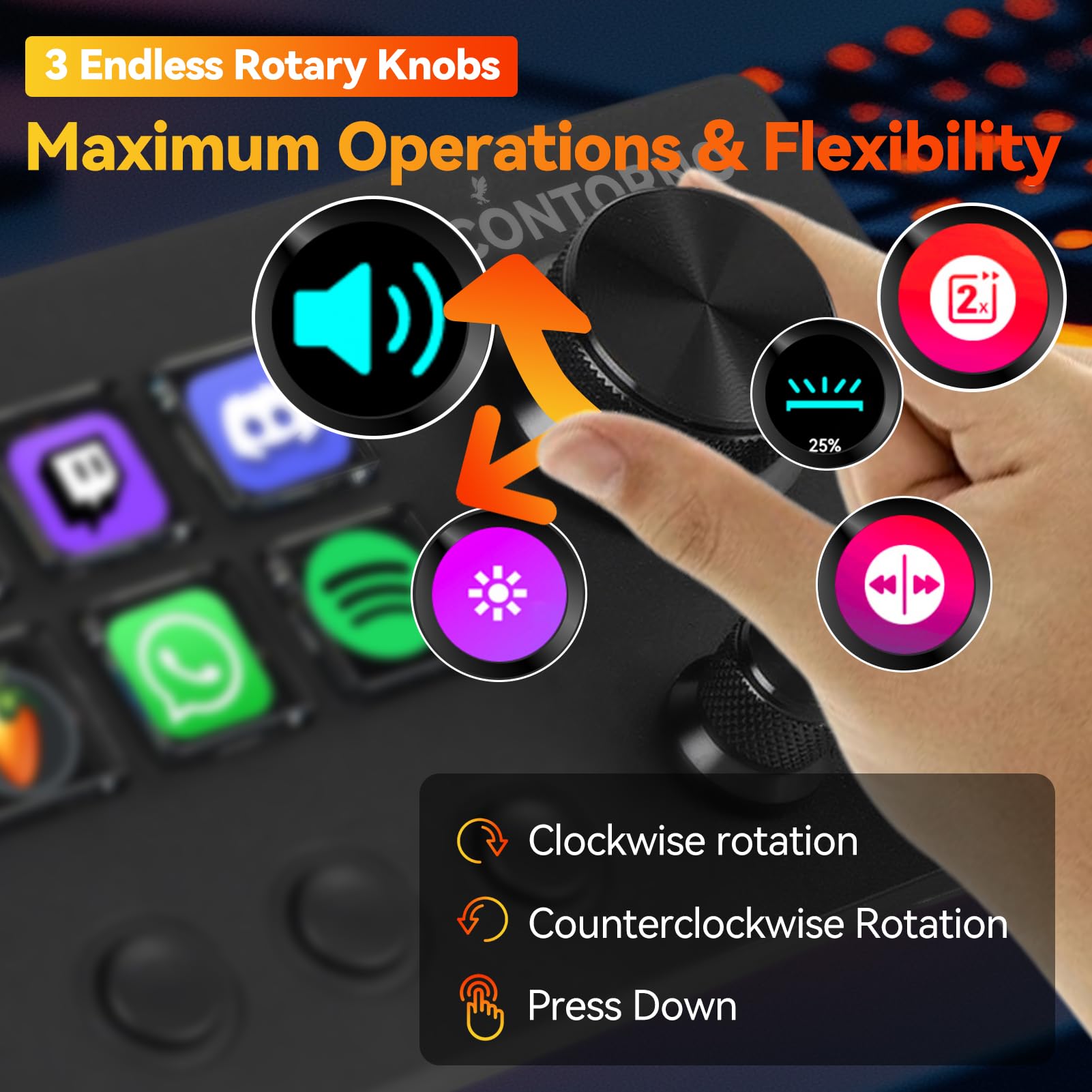 HALCONTORNO Stream Dock con manopole, Steamdeck per PC Mac, controller di streaming cablato per creatori di contenuti, tastiera macro programmabile, configurazione di gioco in streaming