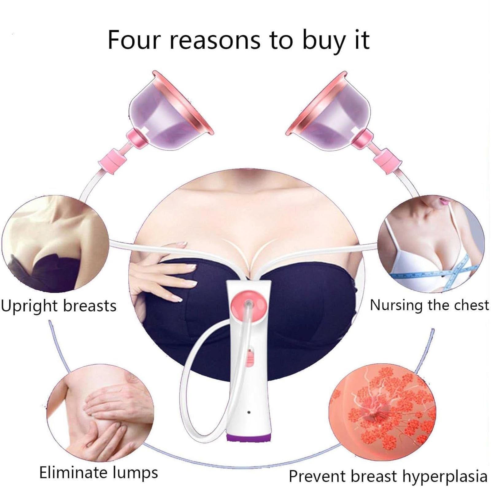 PacuM Booster électrique, pour Les Femmes, Masseur de Sein électrique à Double Tasse pour la dysplasie Mammaire féminine, Seins Plats, Seins affaissés,13.5cm