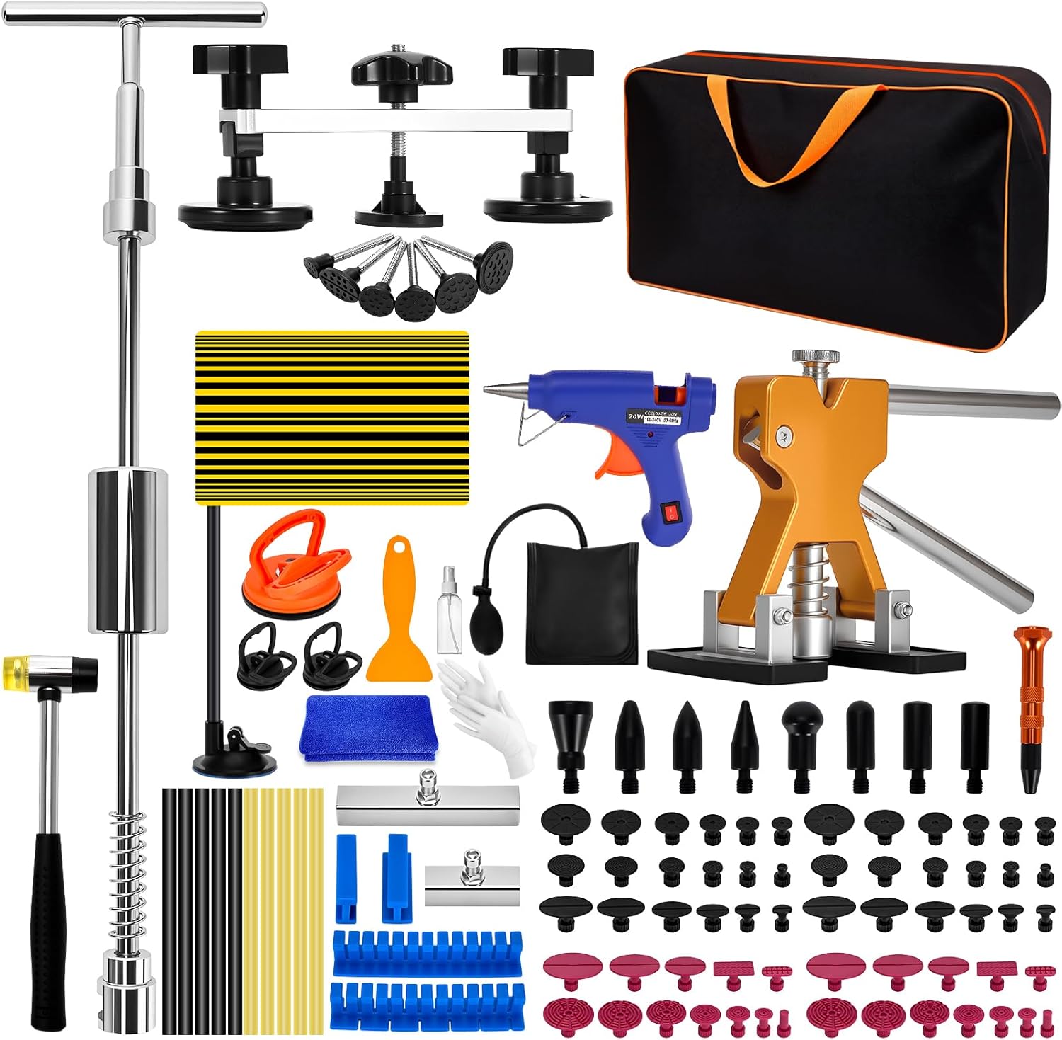 Car Dent Puller Kit, 120Pcs Dent Remover Tool for Car, Car Dent Repair Kit with Golden Lifter, T-Bar Slide Hammer, Bridge Puller, Auto Paintless Dent Repair Kit for Car Refrigerator Door Ding Repair