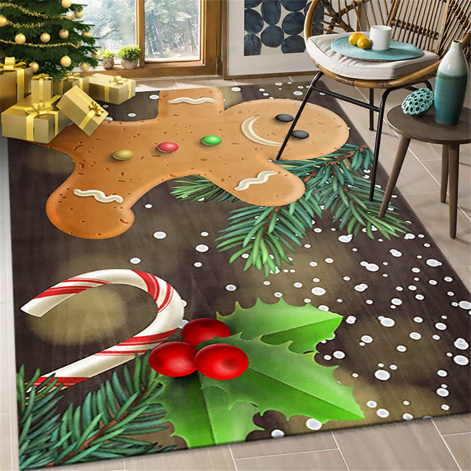 Tappeto Passatoia Natalizio per Corridoio, Tappeto da Cucina Antiscivolo Zerbino Natalizio Ingresso Lavabile Tappeto Decorativo di Natale per Cucina Salotto Camera da Letto,100x200cm/3.2'x6.5'