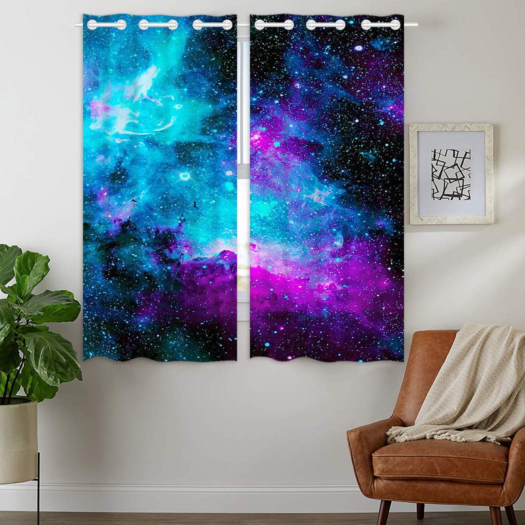 YISUMEI - Vorhang Blcikdicht - Nebel Galaxy Blue - 160 x 110 cm 2er Set Gardinen mit Ösen für Schlafzimmer Wohnzimmer