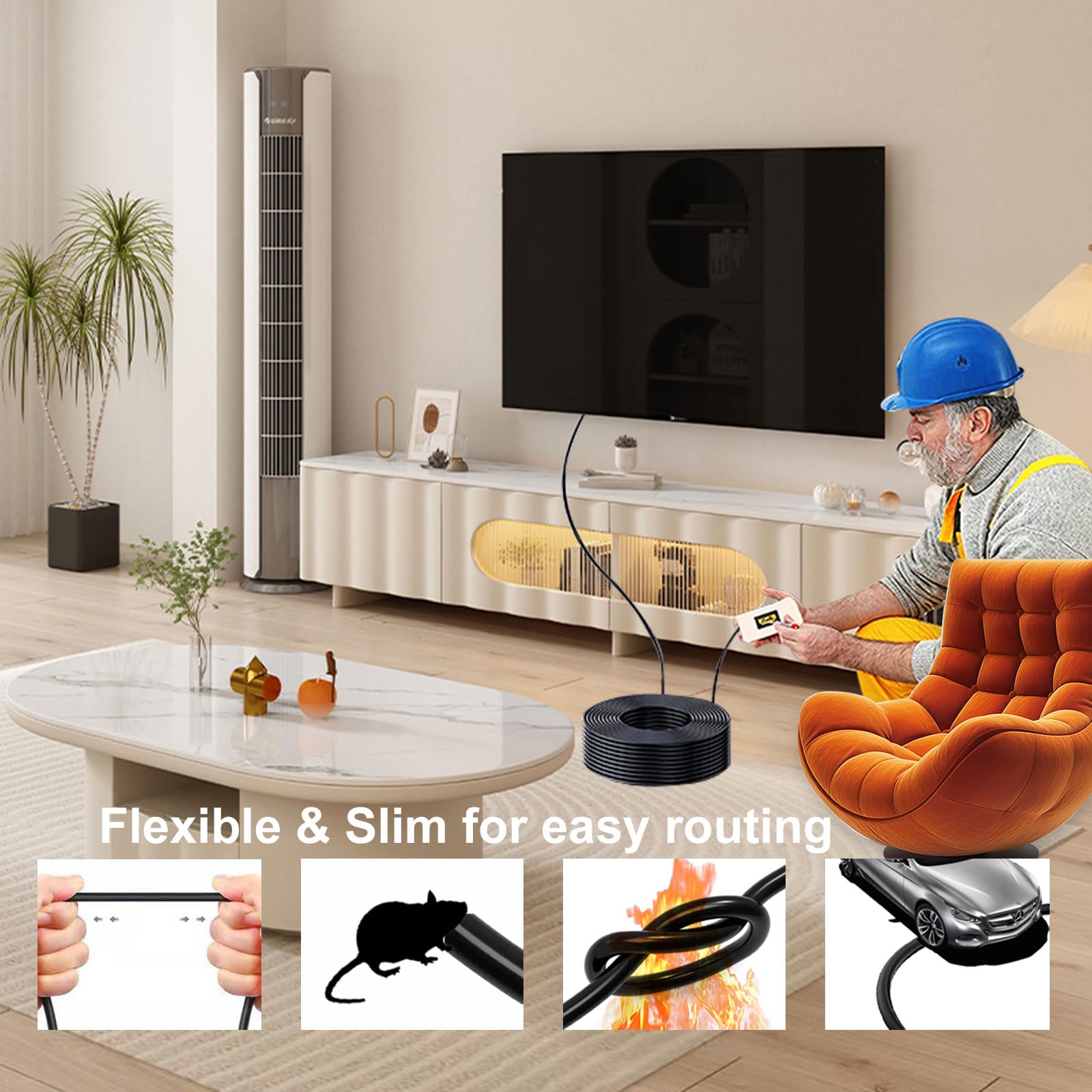 Cavo HDMI in fibra ottica da 61 m, 18 Gbps 4 K, supporto ad alta velocità, 4K @ 60Hz (4:4:4 RGB) HDR10, HDCP2.2, ARC, 3D, CEC unidirezionale Active 2.0 cavo, schermatura delle