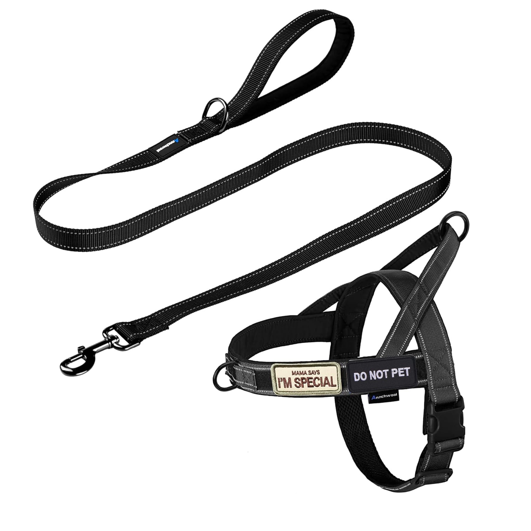 Annchwool No Pull Dog Harness with Soft Padded Handle+Leash,Reflective Strip Escape Proof and Quick Fit to Adjust Dog Harness,Easy for Training Walking for Small & Medium and Large Dog(Black-Set,S) โ image 1