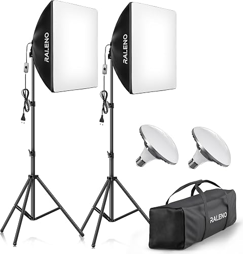 RALENO Kit D'éclairage Softbox,Boîte à Lumière 50x50cm po…