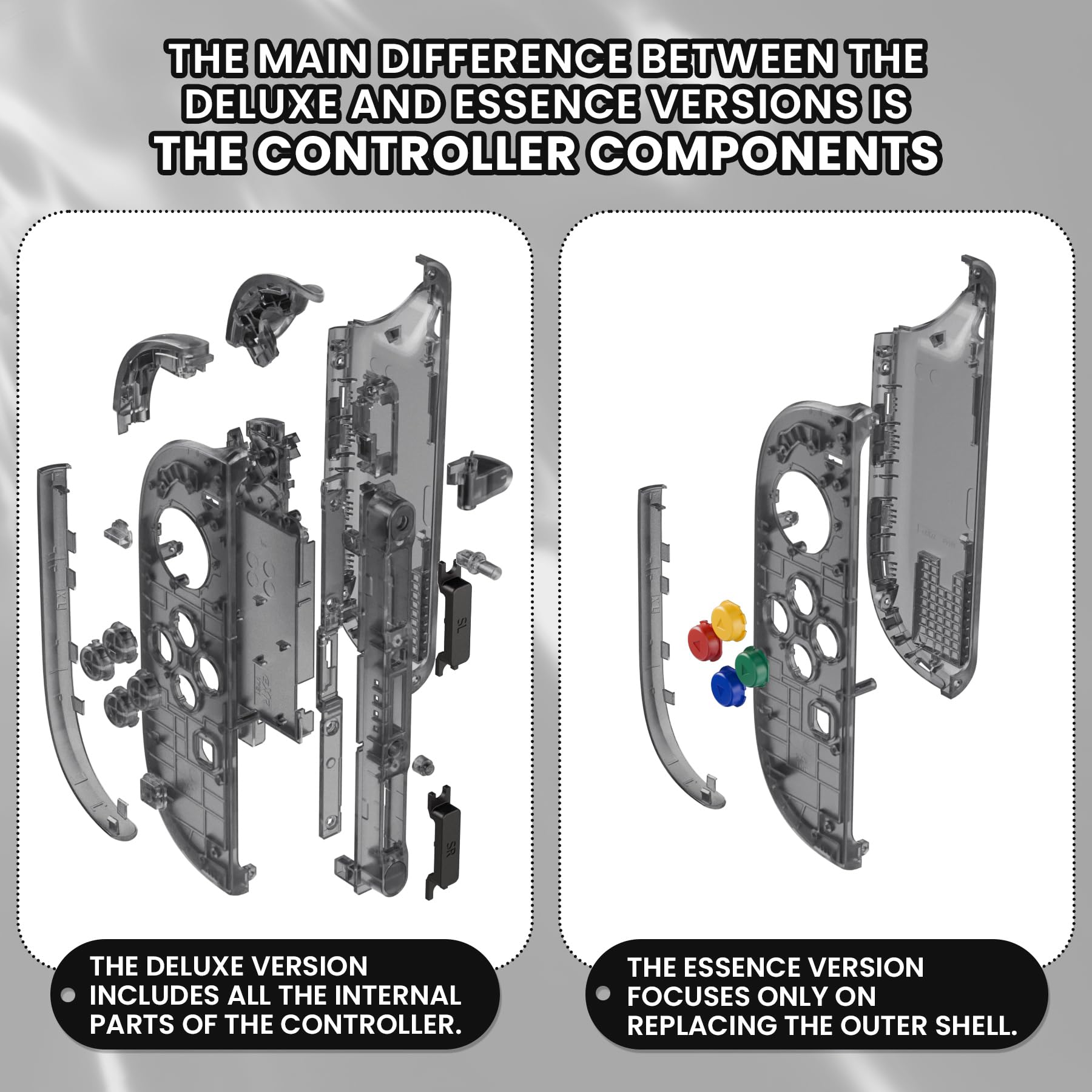 eXtremeRate Coque pour Switch 2 Joycon avec Boutons de Remplacement Complet DIY et Outil, Coque Joycon 2 pour Nintendo Switch 2 Accessoires-Noir Transparent