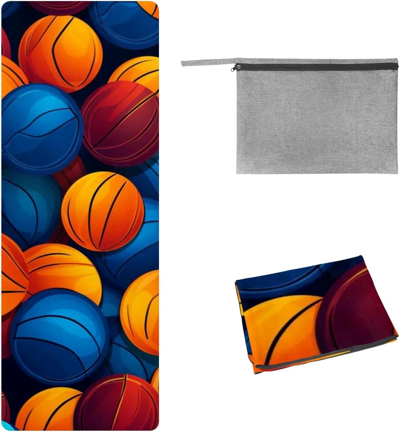 Yoga Towel, Basketball Pattern Non Slip Sweat Absorbent Hot Yoga Mat Towel for Hot Yoga, Pilates and Fitness - 72.8" x 26.8"