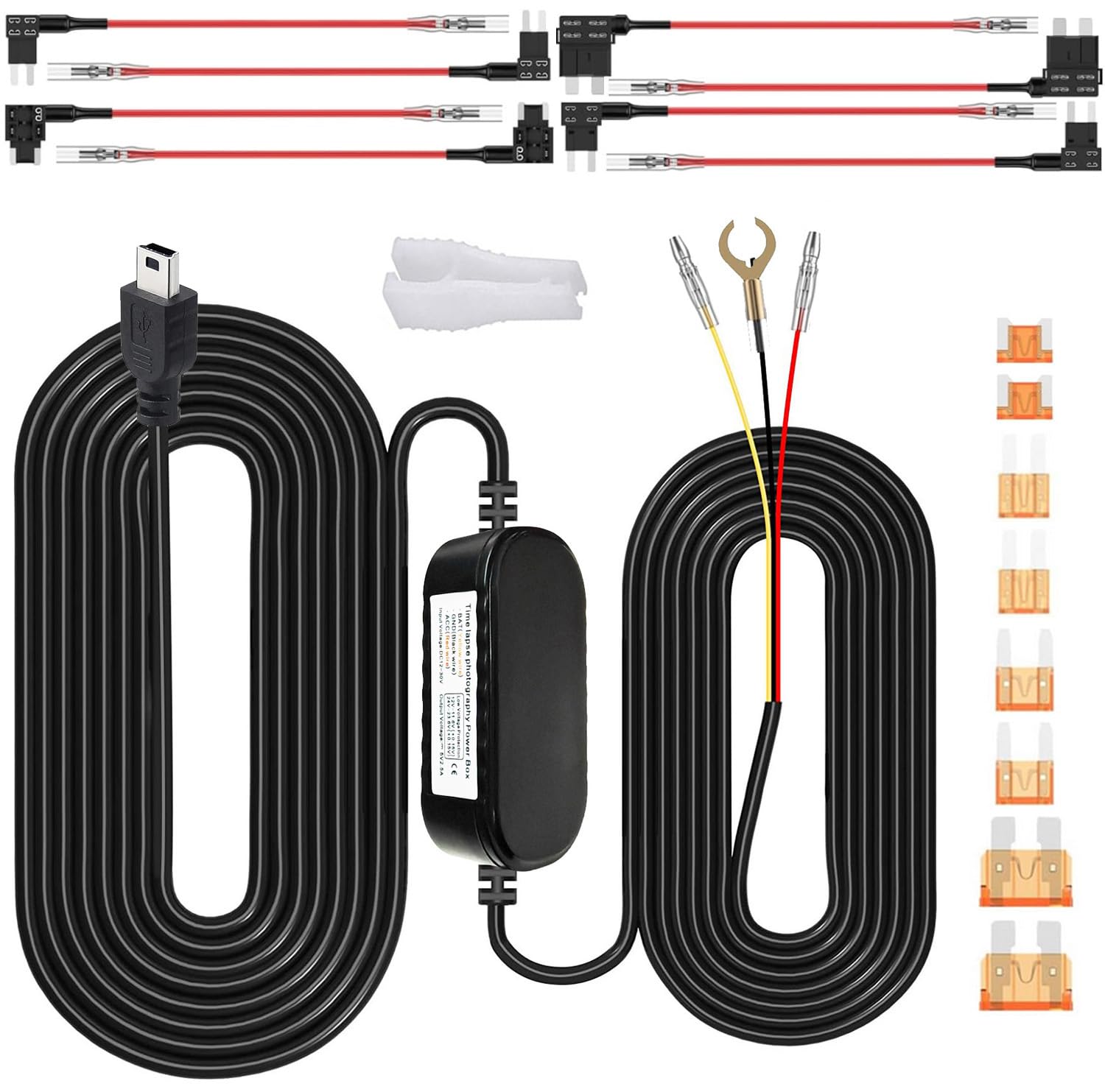 Gebildet Dash Cam Hardwire Kit, Car Dash Camera Mini Charger Hard Wire Kit for Dashcam DC 12-24V to 5V/2.5A Low Voltage Protection 24h Parking Surveillance with Fuse Tap — image 1