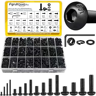 2640PCS M2M3M4M5 Metric Hex Socket Button Head Screws Assortment Kit | M2-0.4,M3-0.5,M4-0.7,M5-0.8 Metric Bolt Kit, m Screw Nut & Washers Set for 3D Print, 4/6/8/12/16/20 mm, 10.9 Black Zinc