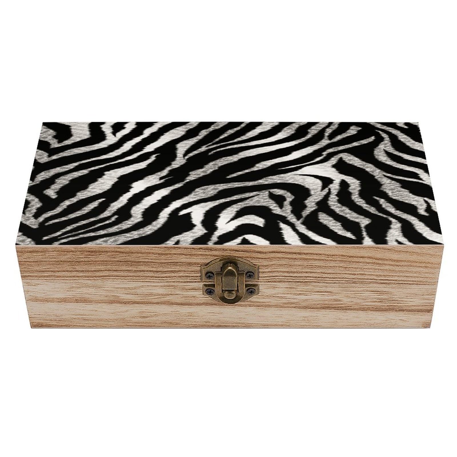 VstaDank Black And White Zebra Print Wooden Storage Box Decorative Jewelry Case with Lids Exquisite Wood Box Letters Gifts Acacia Wood Boxes Fashion Wooden Keepsake Boxes for Men Women