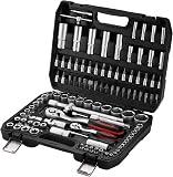 TEENO 108 Piece 1/4"&1/2" Drive Socket Set with Bits Set,72 Quick Release Ratchet Wrench,Chrome Vanadium,Satin Matte, CR-V Mechanic Tool Set for Car BicycleRepair&DlY - 1