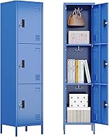 Aobabo Lockable 3-Door Metal Storage Locker with Hooks, Blue 66"H x 15.75"W x 15.75"D for Home Office Gym School