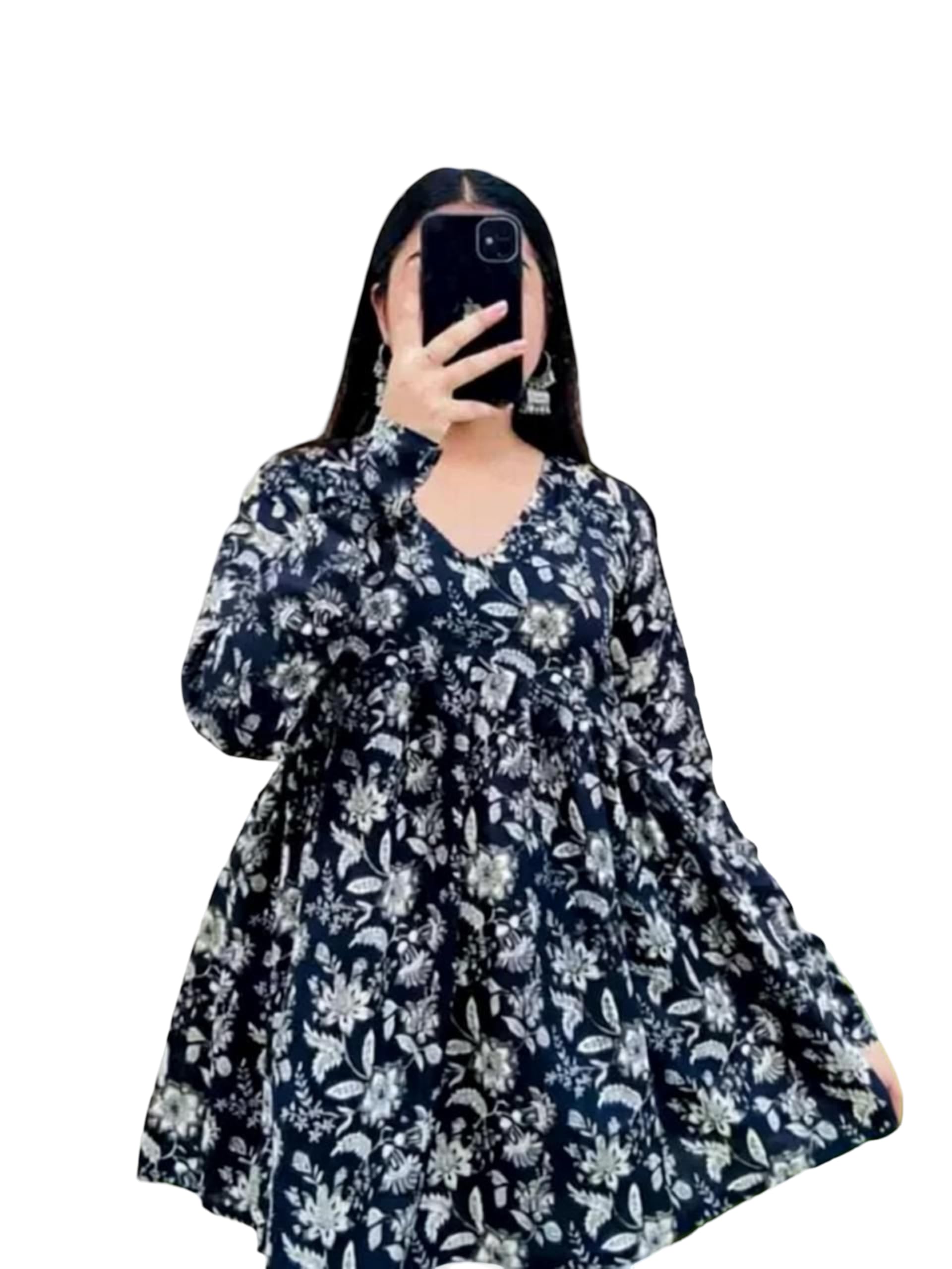 Women’s Rayon Floral Printed A-Line Tunic Top | Stylish Casual Wear | V-Neck Long Sleeve Kurti Top-picture-15