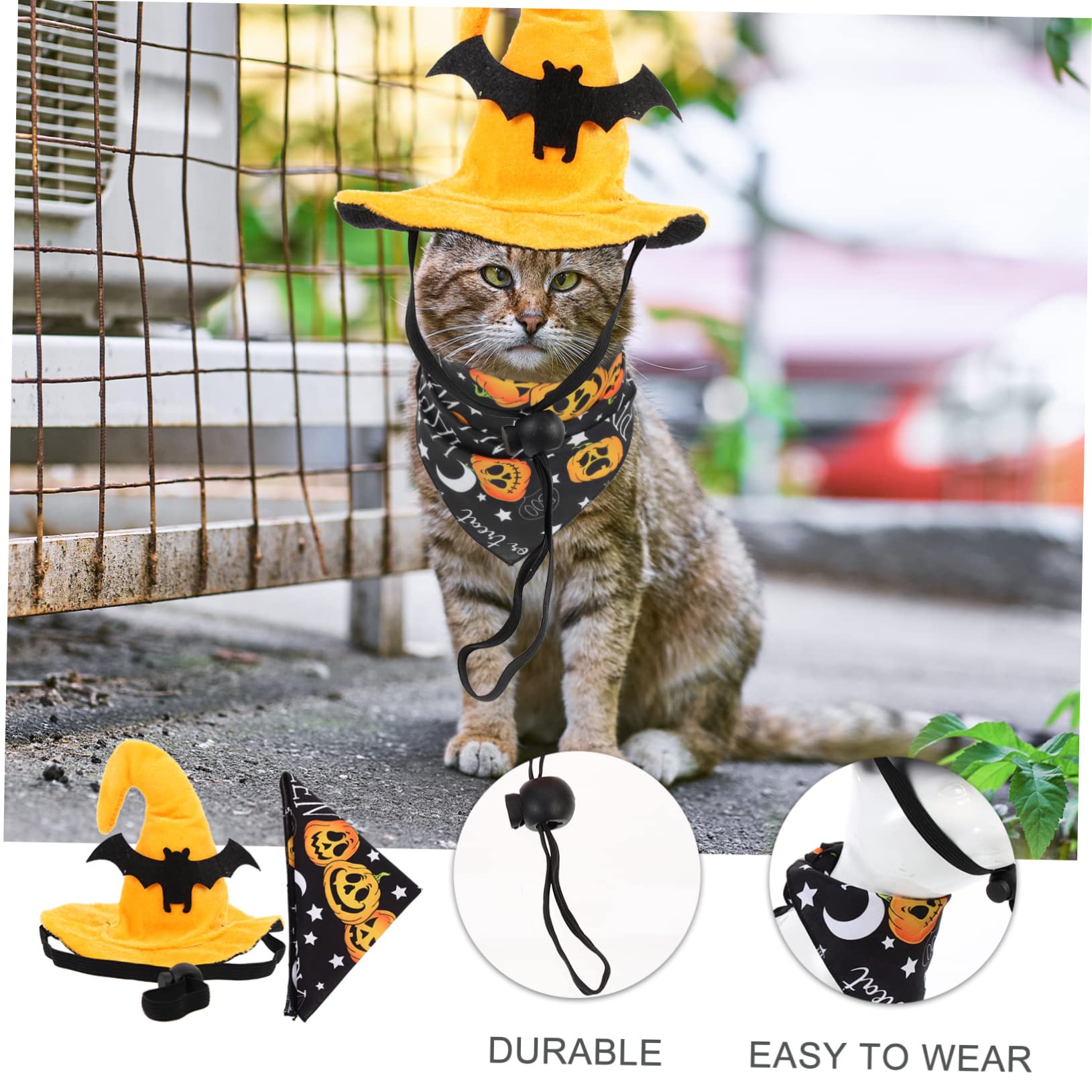 BESPORTBLE 5juegos Disfraz De Halloween para Mascotas Sombrero De Calabaza y Bandana Decorativa Conjunto para Gatos y Perros para Fiestas y Fotografía