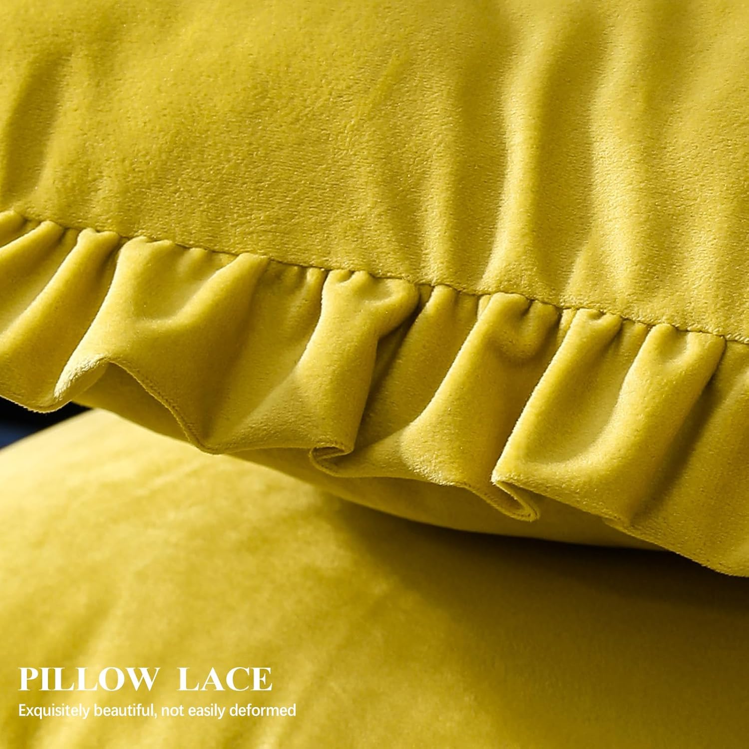 ISAENNE Vintage Lemon Yellow Square Throw Pillow Covers 22"x22" Set of 2, Solid Color Farmhouse Velvet Decoration Pillow Cover with Ruffles,Throw Pillow Case for Couch Sofa Bed Living Room Car