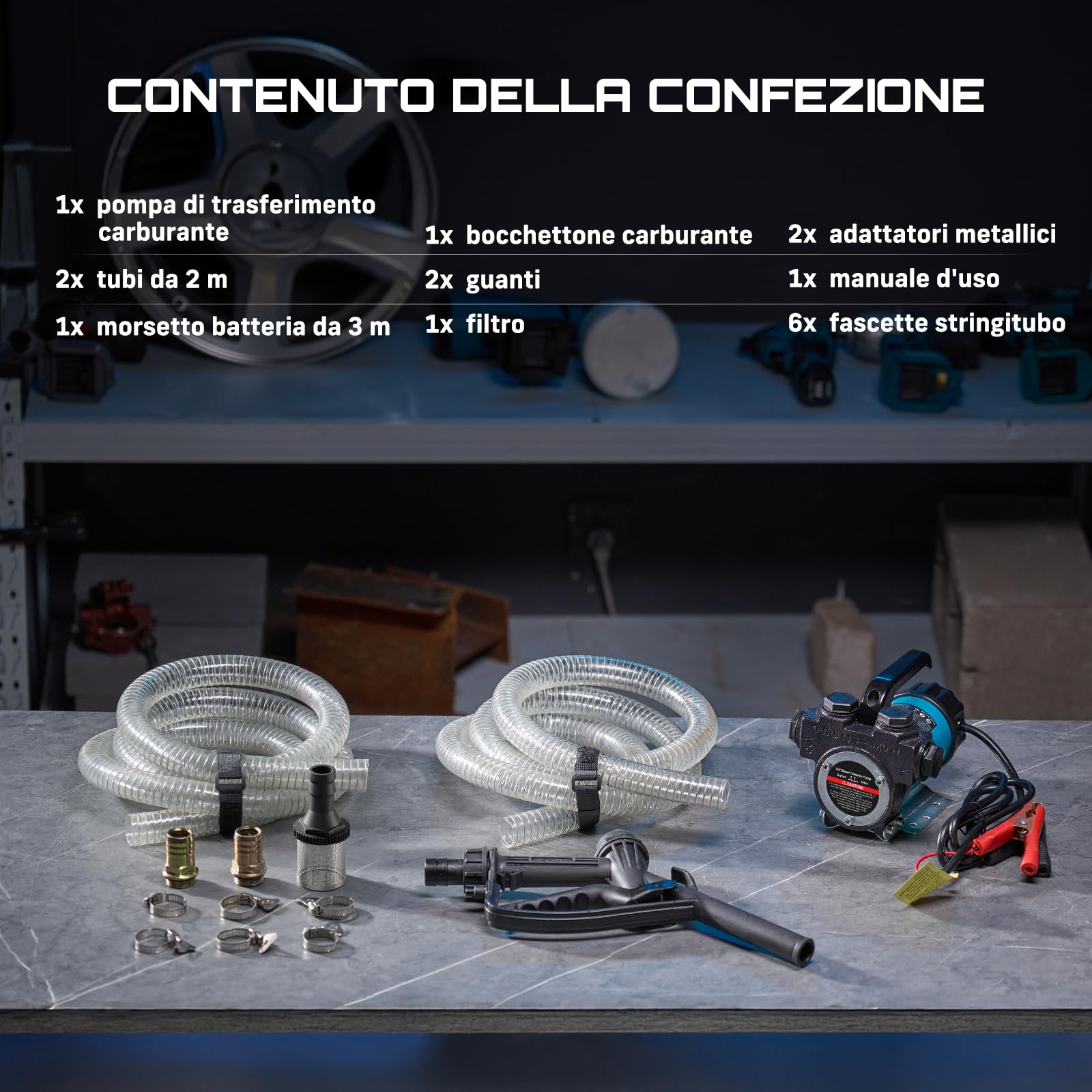 SEESII Pompa diesel elettrica 12 V: 50 l/min con ugello e tubi per il trasporto di diesel, cherosene e olio combustibile, 200 W pompa olio portatile per barca, camion, casa e rifornimento agricolo