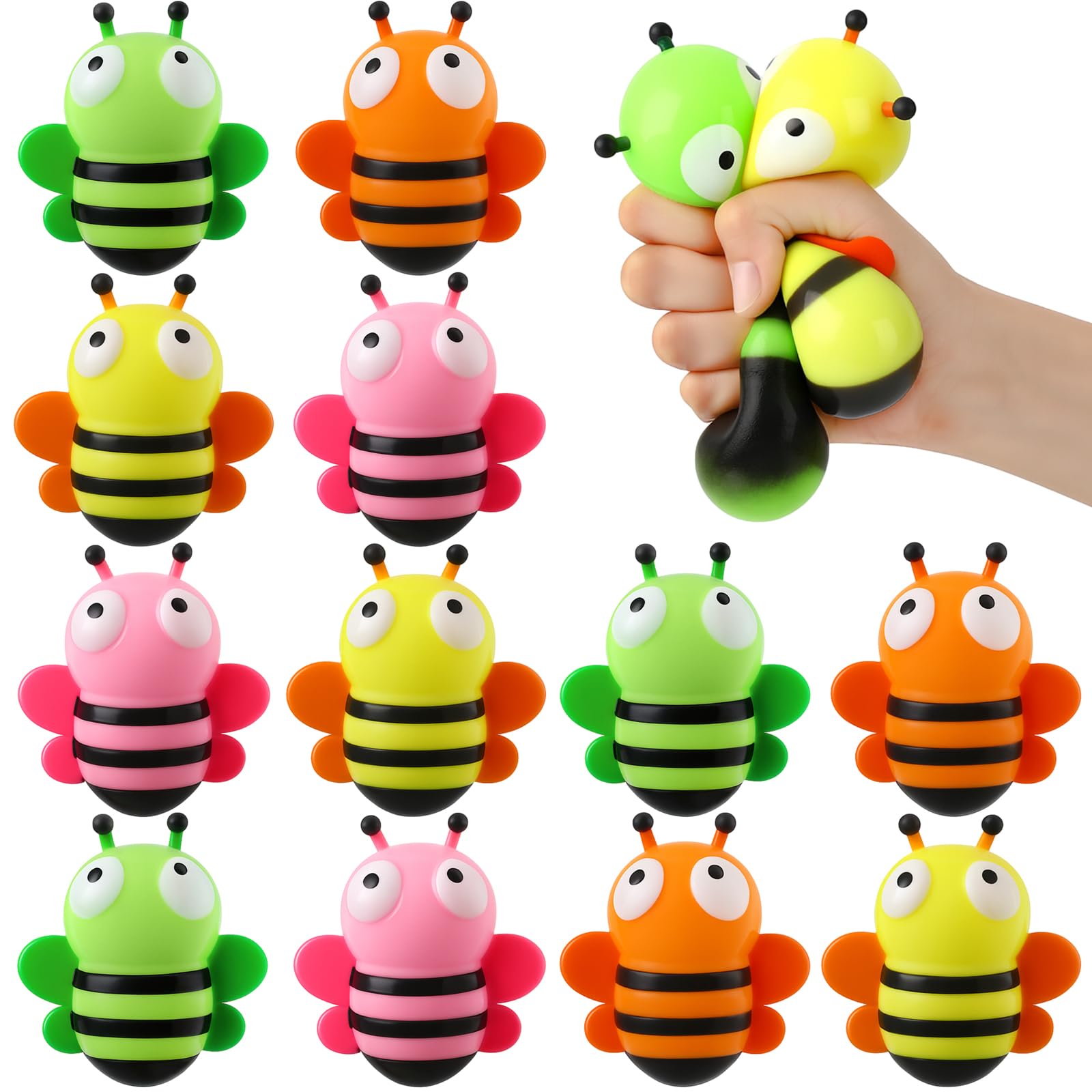 Meooeck 12pcs Bee Stress Relief Toys Stress Balls for Adults Mini Bee Party Favors Cute Squeeze Toys Fidget Animal Balls Birthday Party Office Birthday Christmas Stuffer Gift Classroom Prizes — image 1