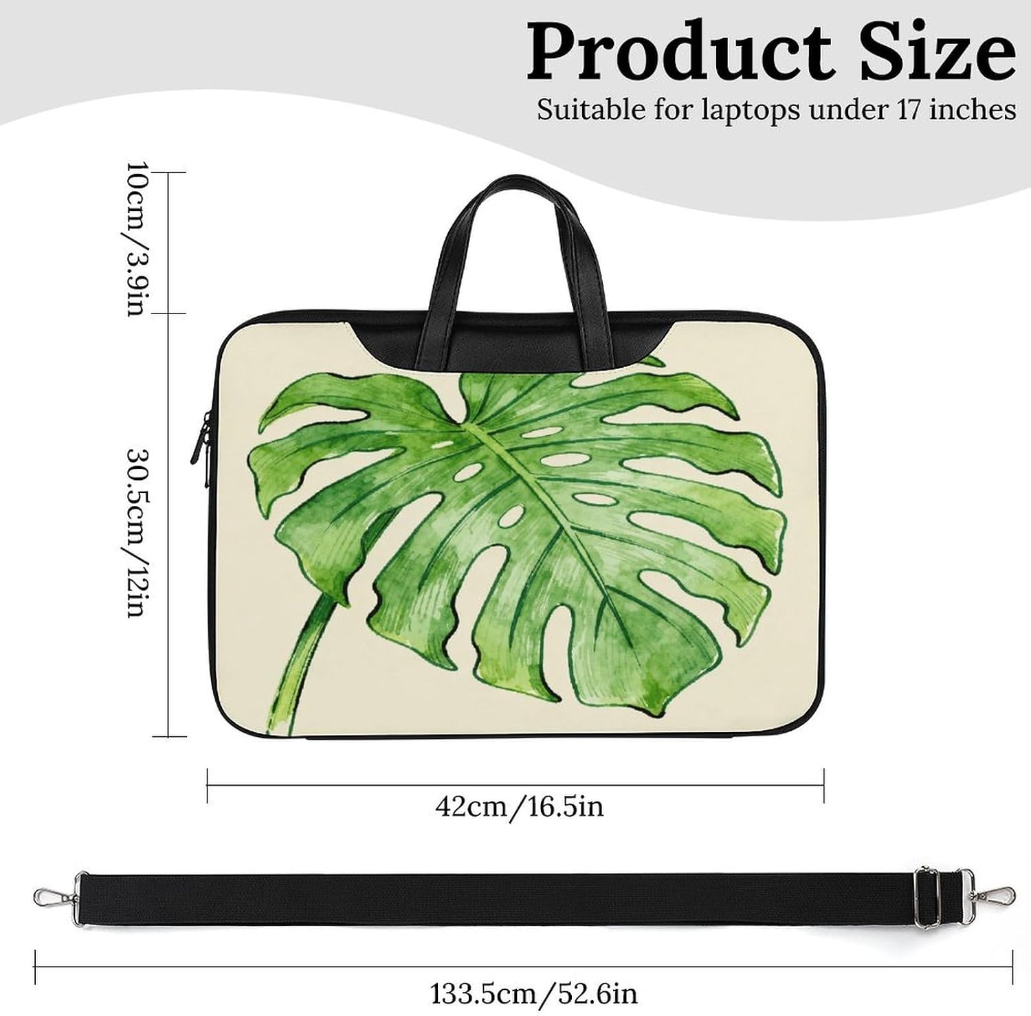 Palm Leaf 42x30.5cm Black-style Laptop Bag Leather Tablet Computer Briefcase Large Capacity Work Business Tote Bags for Office