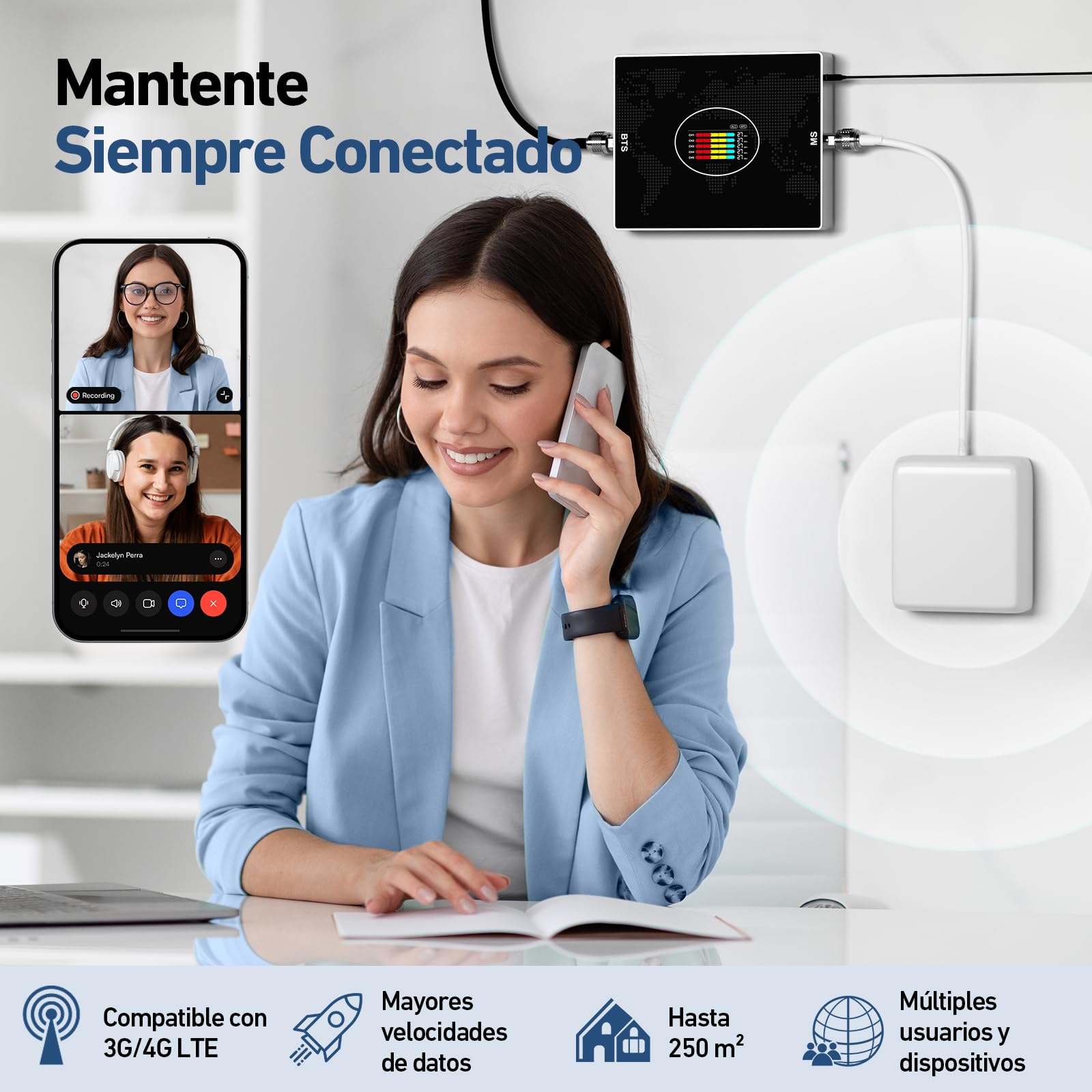 Amplificador Señal Movil 5 Bandas 20/8/3/1/7 - Amplificador de Cobertura Movil 4G 3G LTE gsm 70dB para Zonas Rurales y Oficinas Compatible con Movistar/Orange/Vodafone