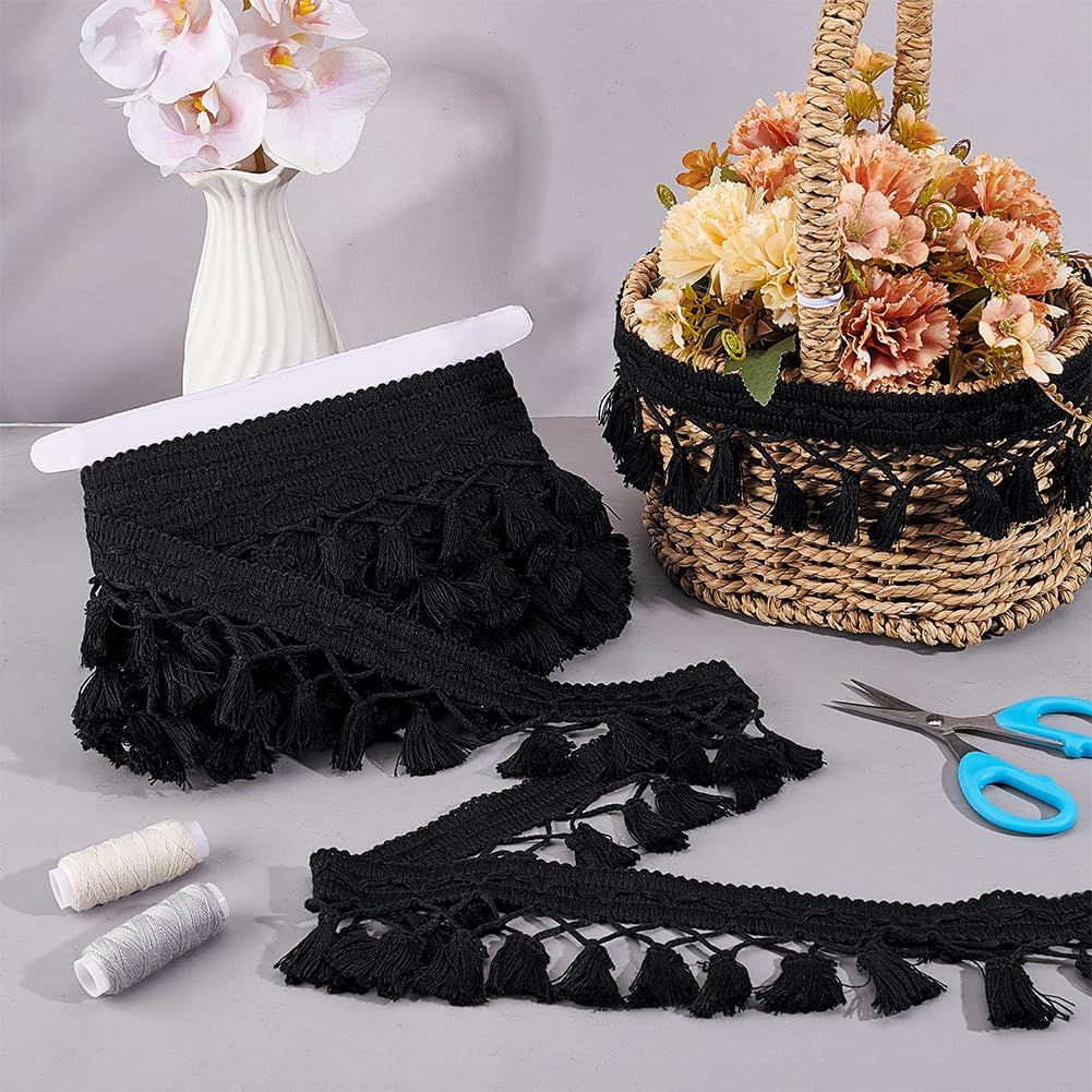 PH PandaHall 10 Yards Tassel Fringe Trim, 2-3/4 inch Black Sewing Lace Fabric Trim Polyester Tassel Ribbon Crochet Ribbon Crafting Lace for Curtain Dress Clothes Home Decor DIY Crafts