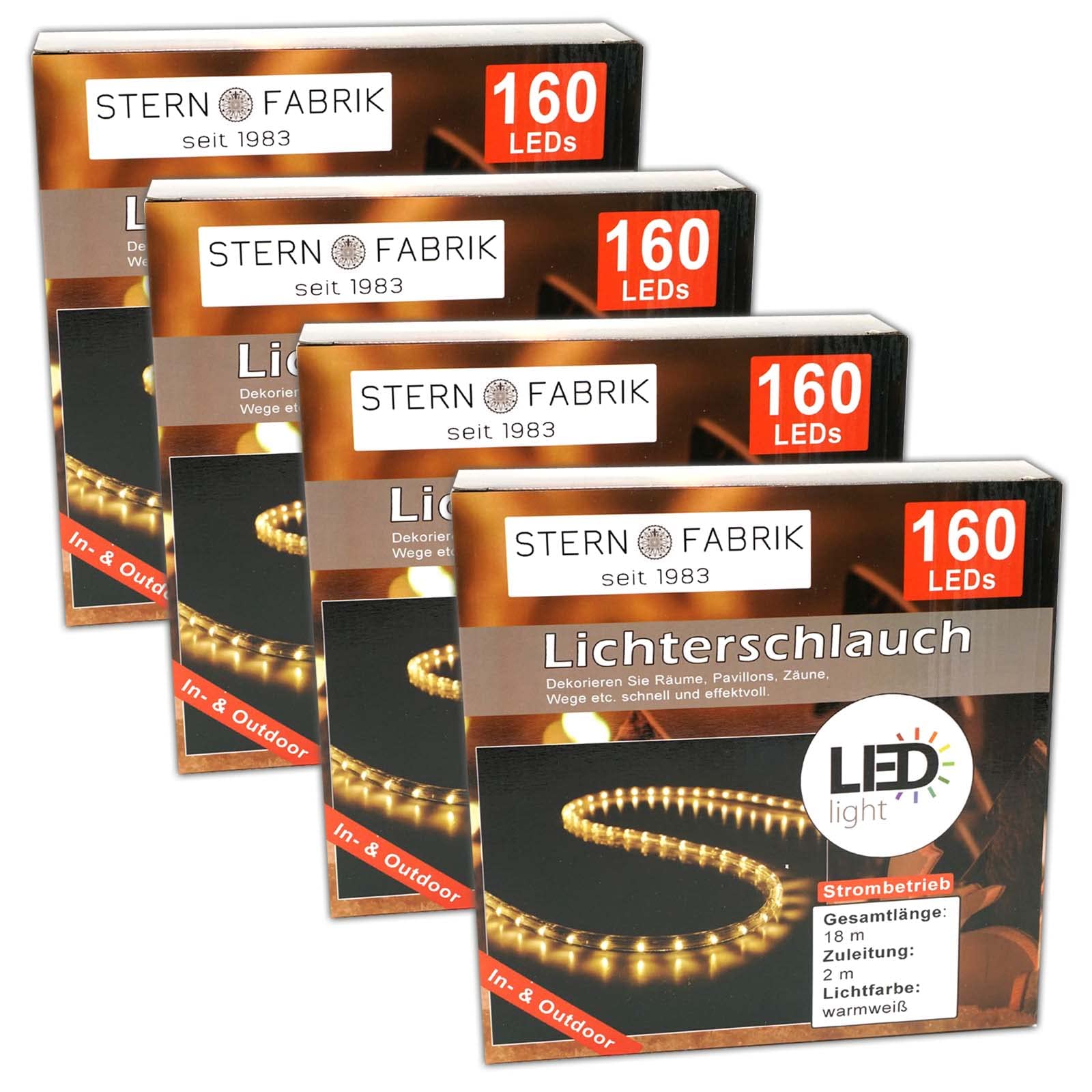 4er Set Lichterschlauch mit 160 LEDs Lichtschlauch Warmweiß 19m Lichterkette Für Innen Außen Beleuchtung Lichter Schlauch