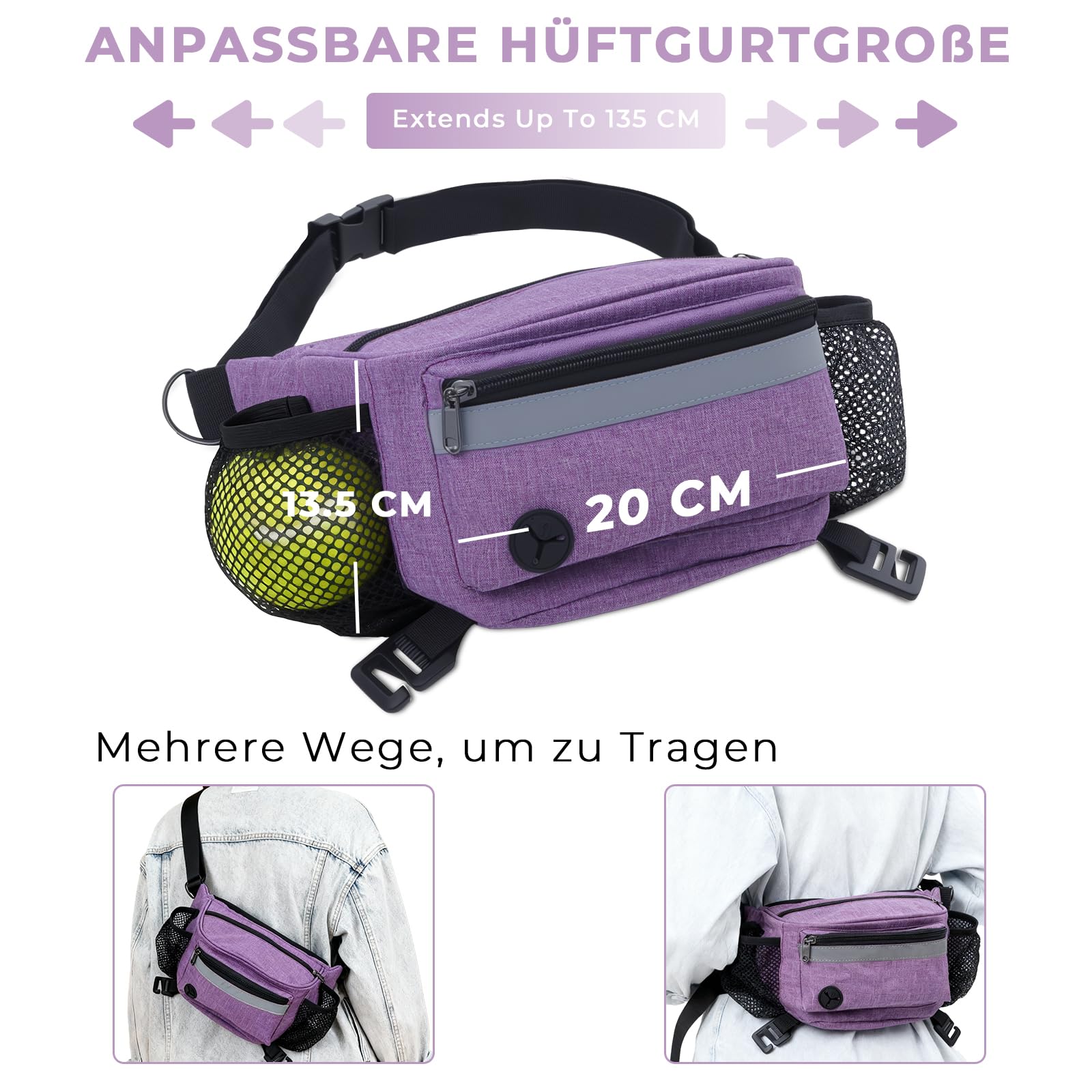 FIVAVA Borsa Multifunzione per Cani, Borsa per Cani – Marsupio per Accessori per Cani, Dispenser di Sacchetti e Robusta Sacca per Cani (Viola)