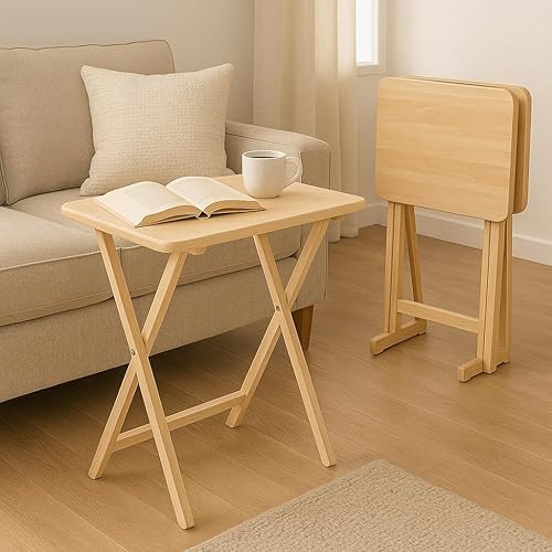 Miniatura 2 de Ergode Wood Cade - Juego de mesa de aperitivos de 2 piezas, elegantes mesas plegables, base duradera con marco en X, práctico soporte vertical,