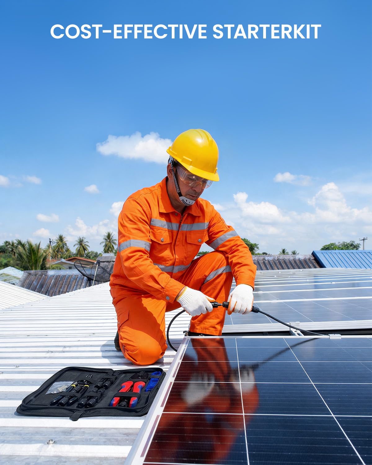 Kit de herramientas de crimpado solar con 6 pares de conectores solares, crimpadora, pelacables y 2 llaves inglesas