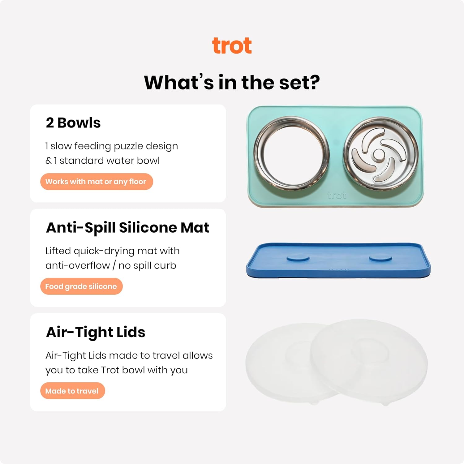 Trot Pets Premium Dog Bowls | Stainless Steel Bowl Set for Small, Medium, or Large Dogs | Non-Slip Food and & Water Slow Feeder | Durable, BPA-Free, Anti-Skid, Dishwasher Safe (Bone, Small) - Image 2