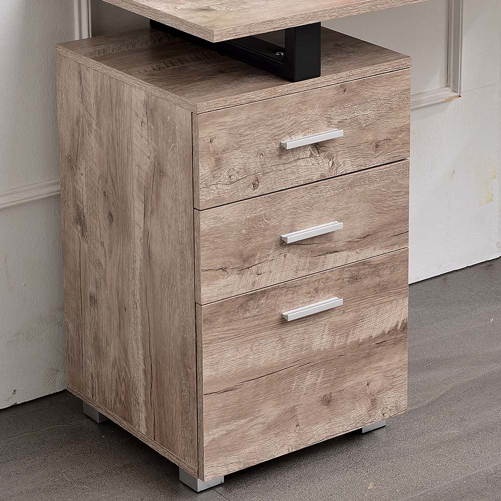 BAKAJI Scrivania con Cassettiera 3 Cassetti Tavolo da Lavoro Porta Pc Computer in Legno con Struttura in Acciaio Design Moderno 120 x 50 x 75 cm Arredamento Casa Ufficio Cameretta (Quercia)