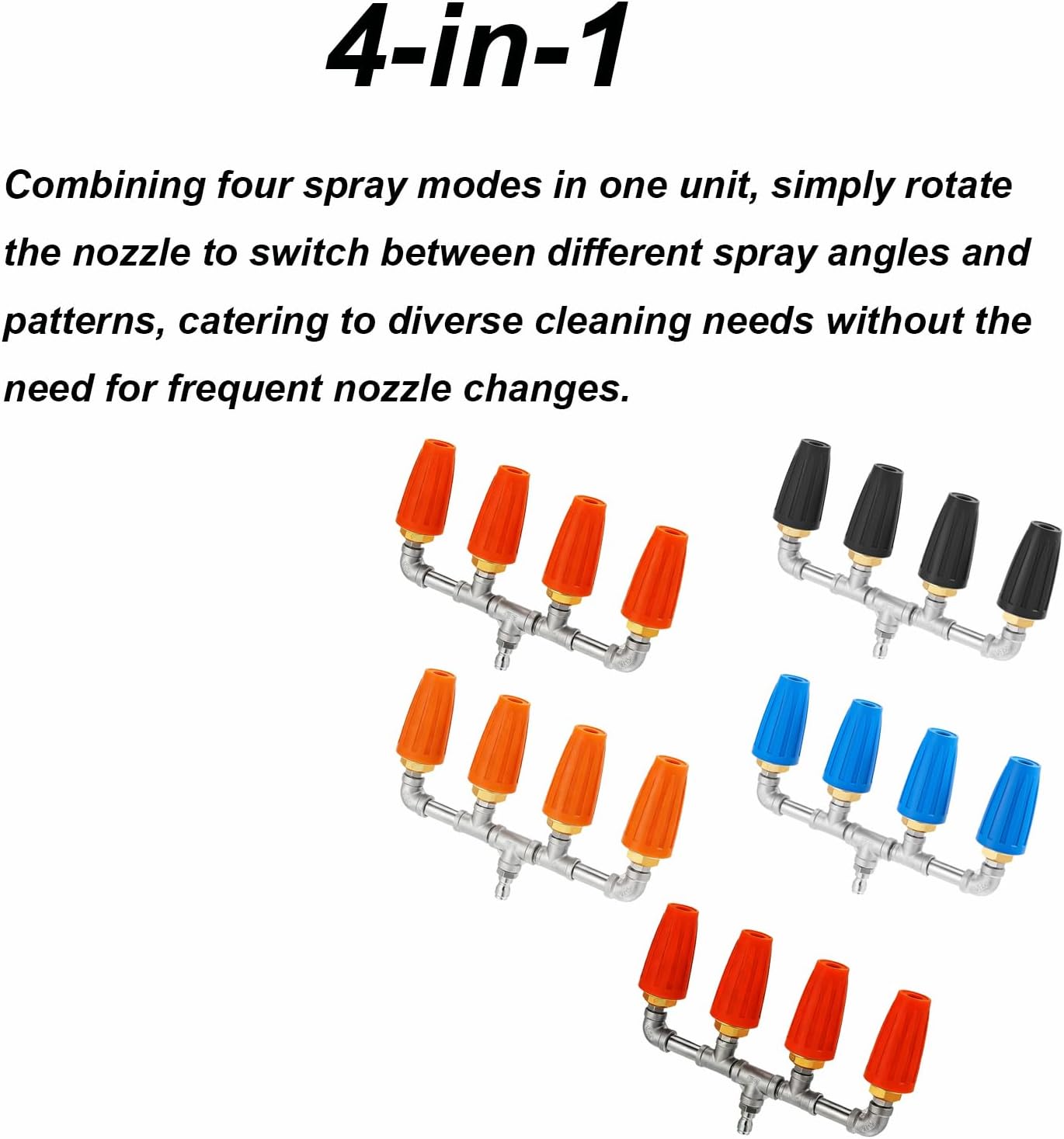 1PC 4-in-1 Turbo Nozzle, 360° Rotating Turbine Nozzle with 1/4in Quick Connect, 4000 PSI Multi Spray Pattern Pressure Washer Nozzle（Orange）