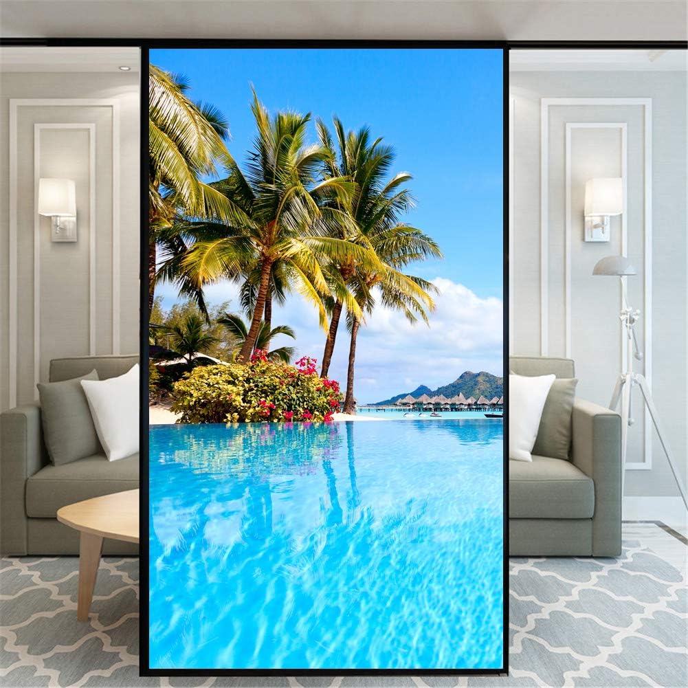 Window Film Privacy Non-Adhesive Frosted Static Cling Home Office Beautiful Scenery Decorative Stickers Glass Door Coverings 89x200cm(35"x78.74")