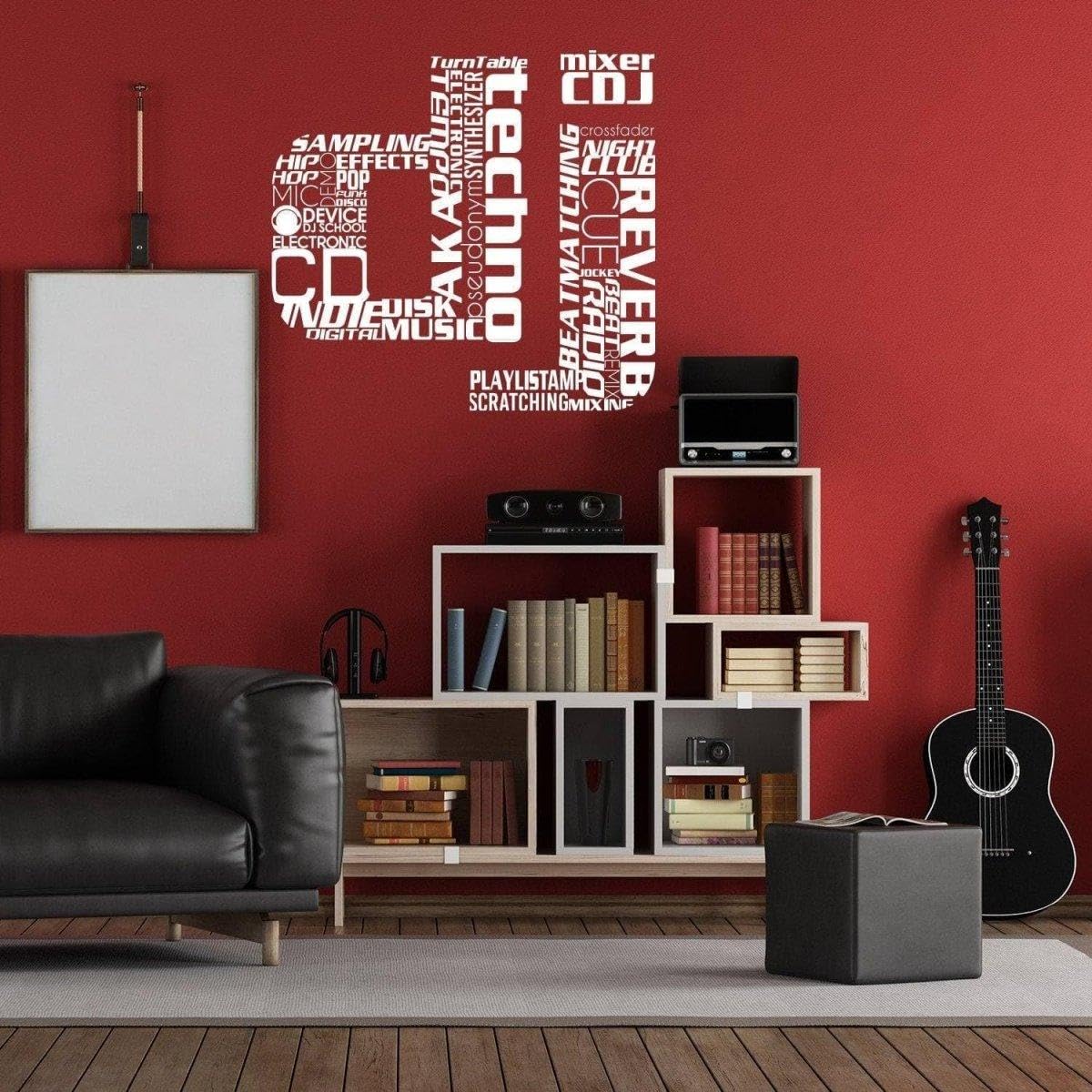 Decalcomania da parete in vinile con design a onda sonora per appassionati di musica e DJ, 106 x 110 cm