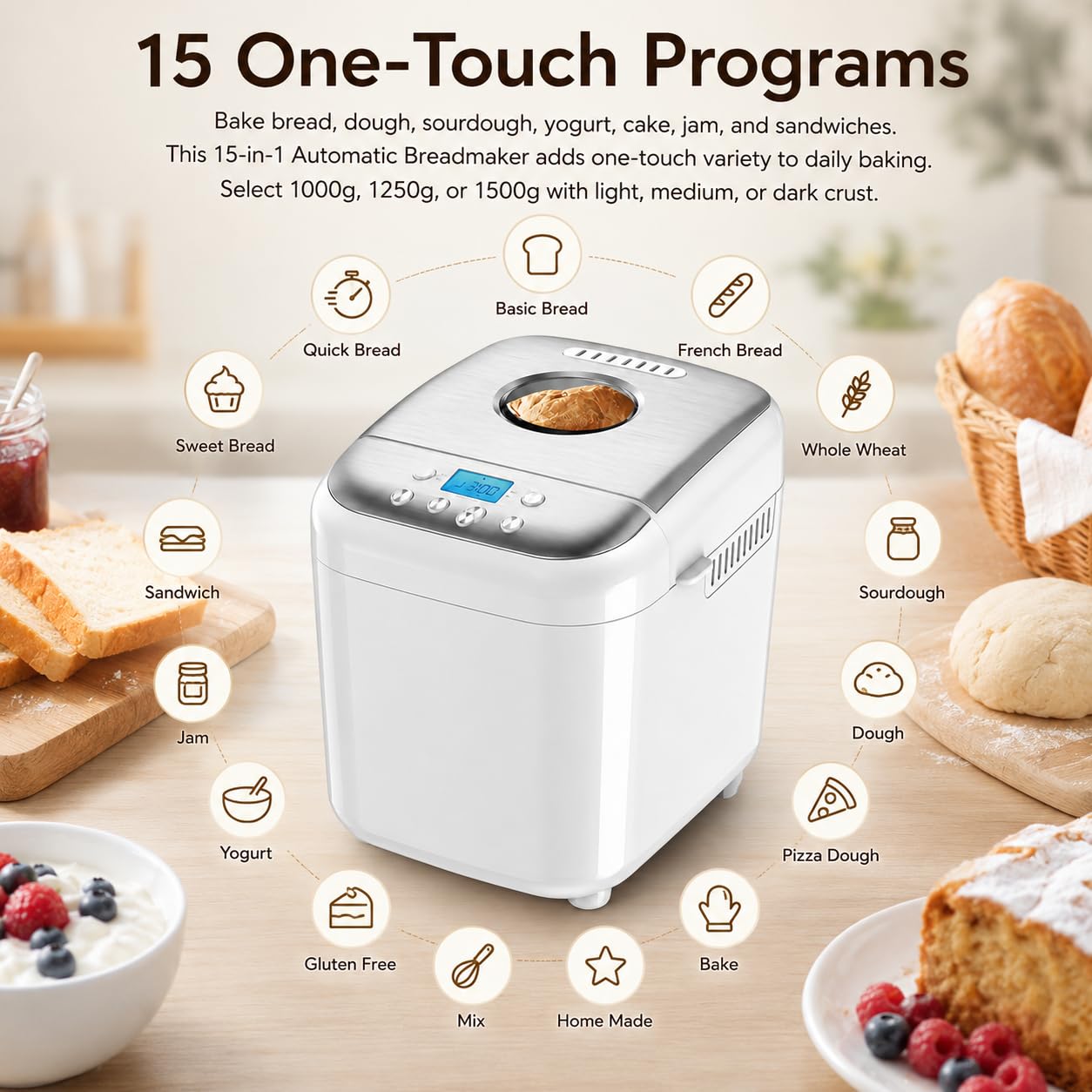 Macchina per il pane digitale programmabile, pagnotte da 1000/1250/1500 g
