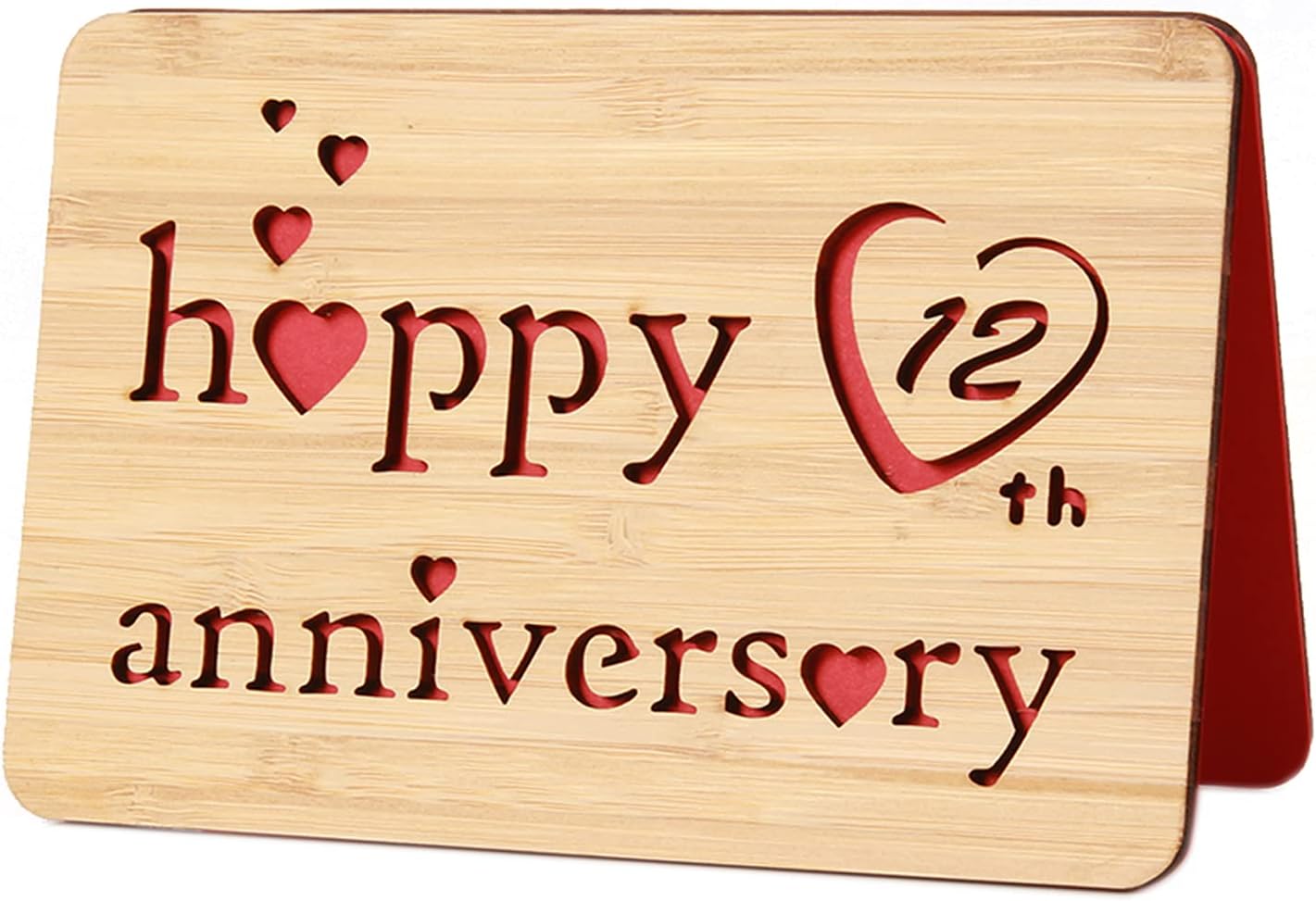 XIAOLI Wooden12th Wedding Anniversary Card for Wife, Handmade I Love You Greeting Card with Real Bamboo Wood,12 Years Valentines Gifts for Him or Her,12th Happy Anniversary Cards for Couple,Husband