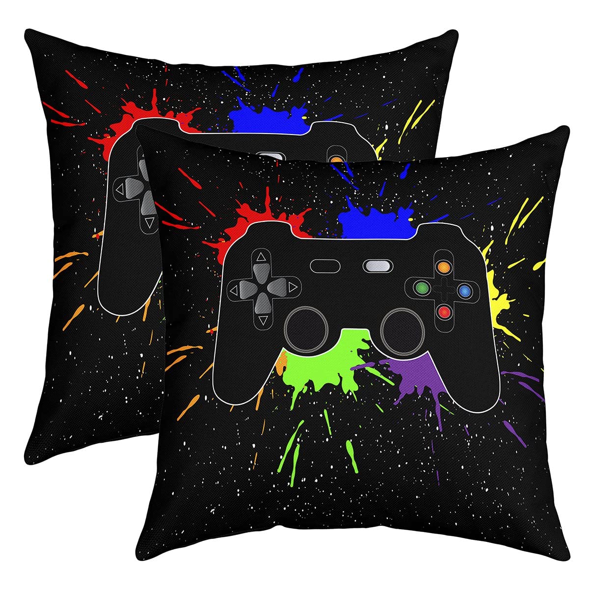 Loussiesd 2er Set Kissenbezüge Spieler Kissenbezüge 45x45cm Weich Gaming Game Zimmer Dekor Quadrat Dekokissen für Couch Sofa Schlafzimmer Kissenhülle Gamepad Kissenbezug Sofakissen Couchkissen