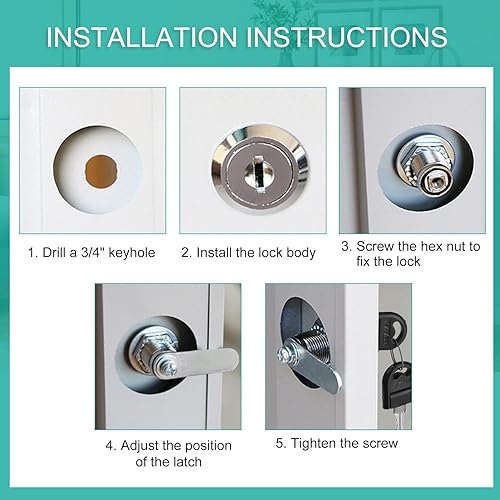 Miniatura 4 de LAIWOO Cerraduras de gabinete con llaves, paquete de 4 cerraduras de cilindro de 1-18 pulgadas, juego de cerraduras de leva para gabinete de