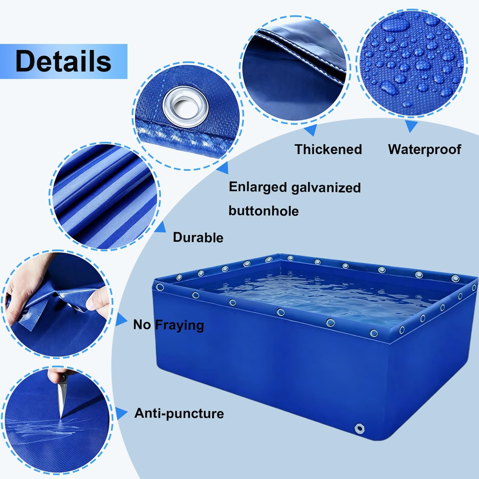 Tanque De Acuario Plegable para Peces, Estanque Rectangular Azul De Lona sobre El Suelo con Válvula De Drenaje, Piscina Portátil para Cría De Koi, Tanque De Peces Dorados(2x1x1.2m)