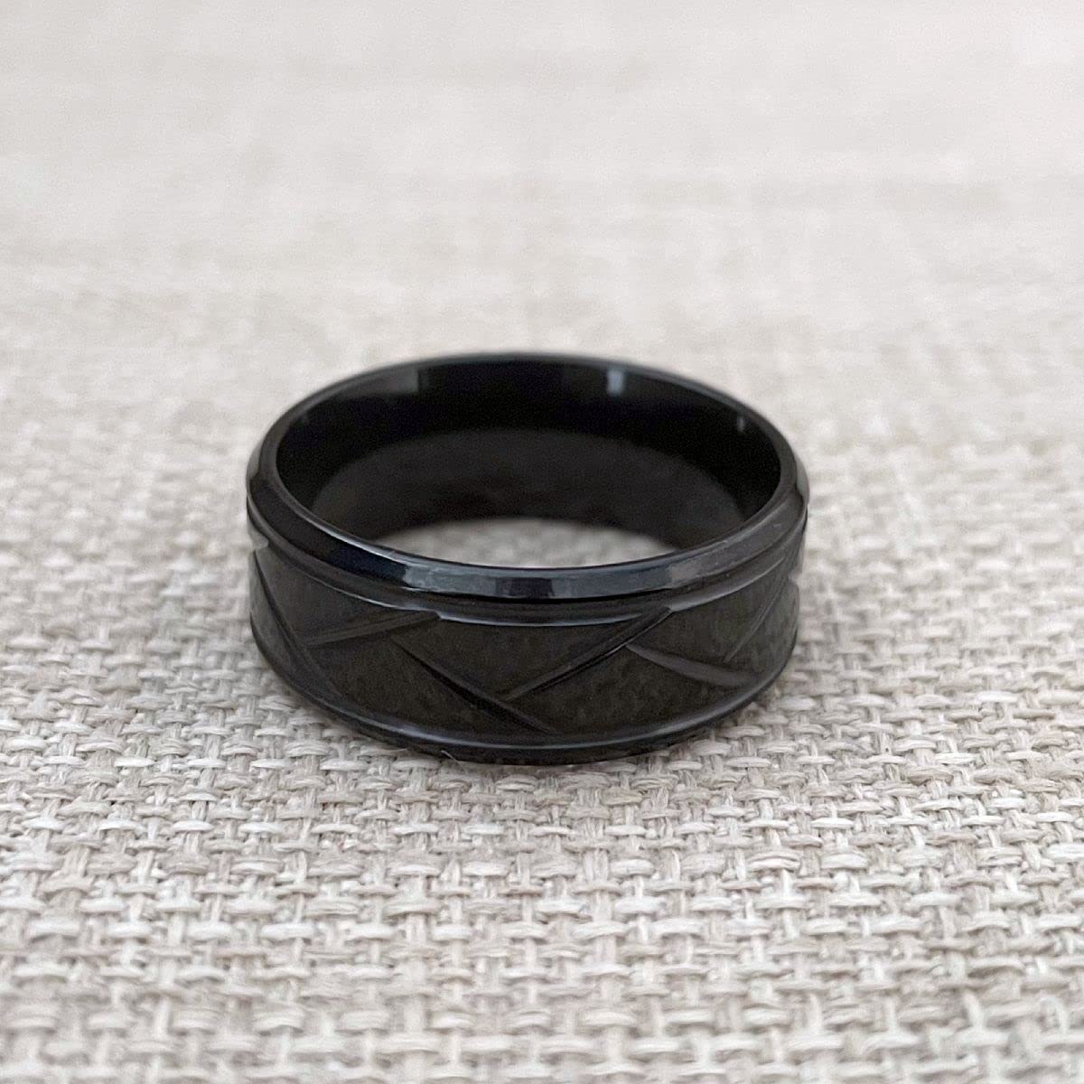 ZENSE - Anello nero lucido da uomo con scanalature ZR0177