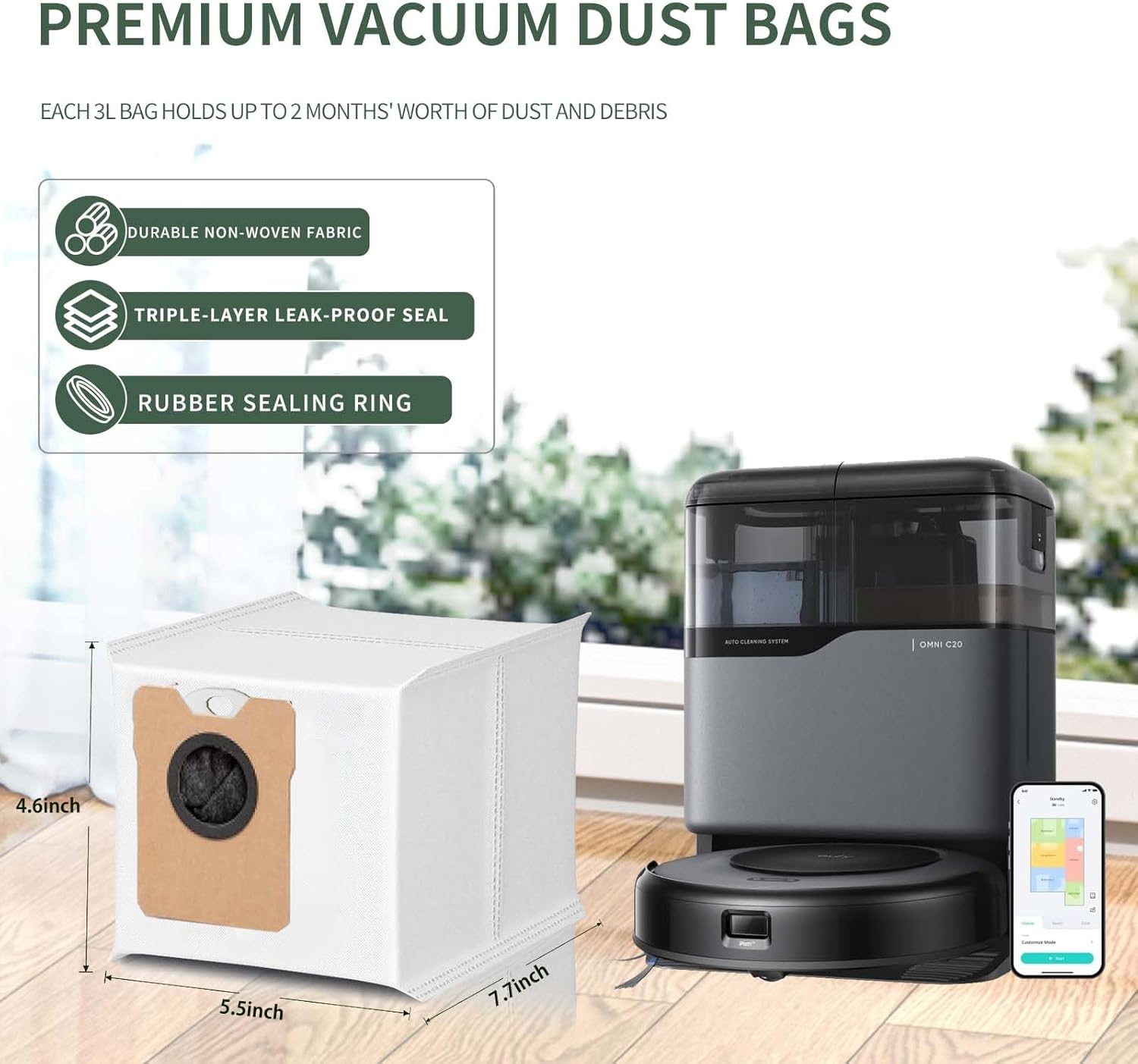 8 Pack Replacement Dust Bags Compatible with Eufy Omni C10 C20 Robot Vacuum Cleaner, 3L large Capacity Dust Bags,3-Layer Replacement Disposable Bags, Vacuum Accessories
