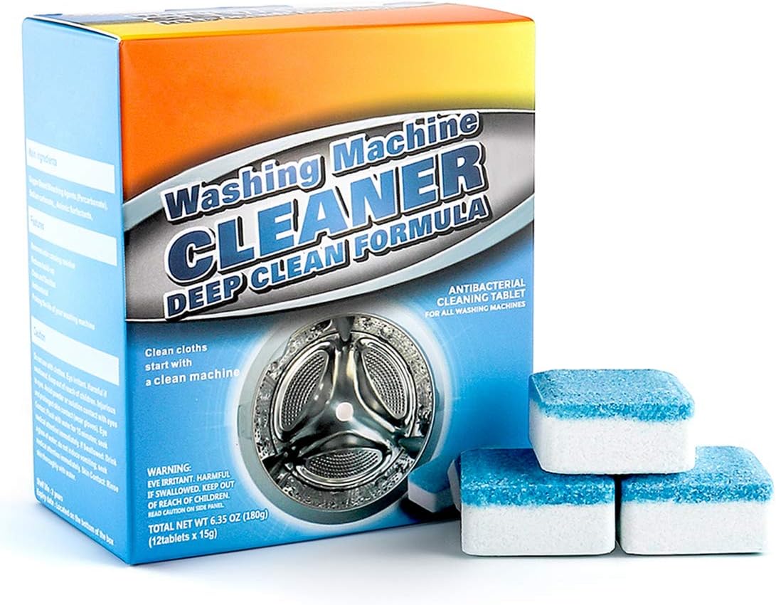 12 Pieces Washing Machine Cleaner - Dahoo Washer Machine Cleaner Effervescent Tablets, Solid Deep Cleaning Tablets for All Machines